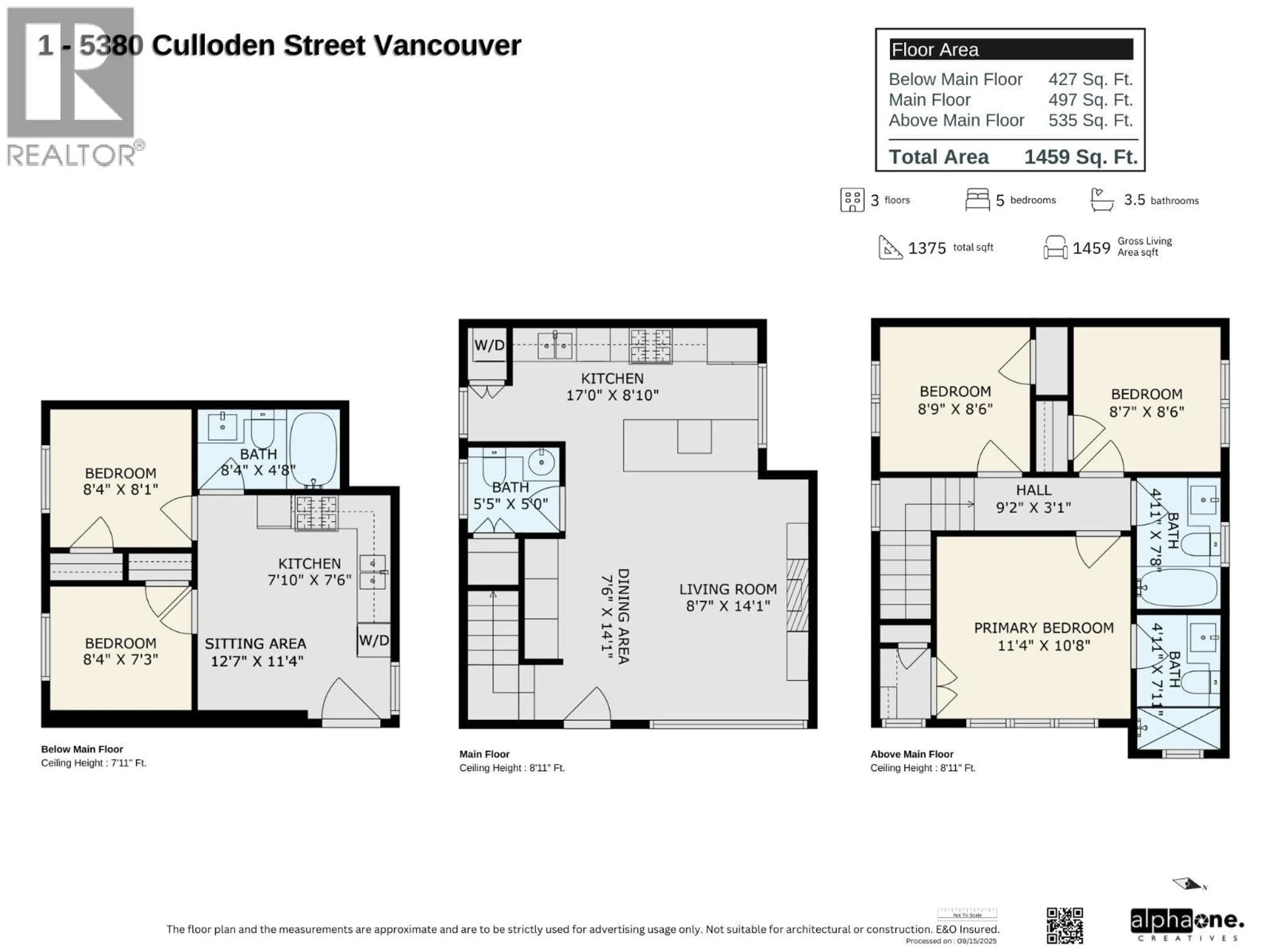Floor plan for 1 - 5378 CULLODEN STREET, Vancouver British Columbia V5W3R6