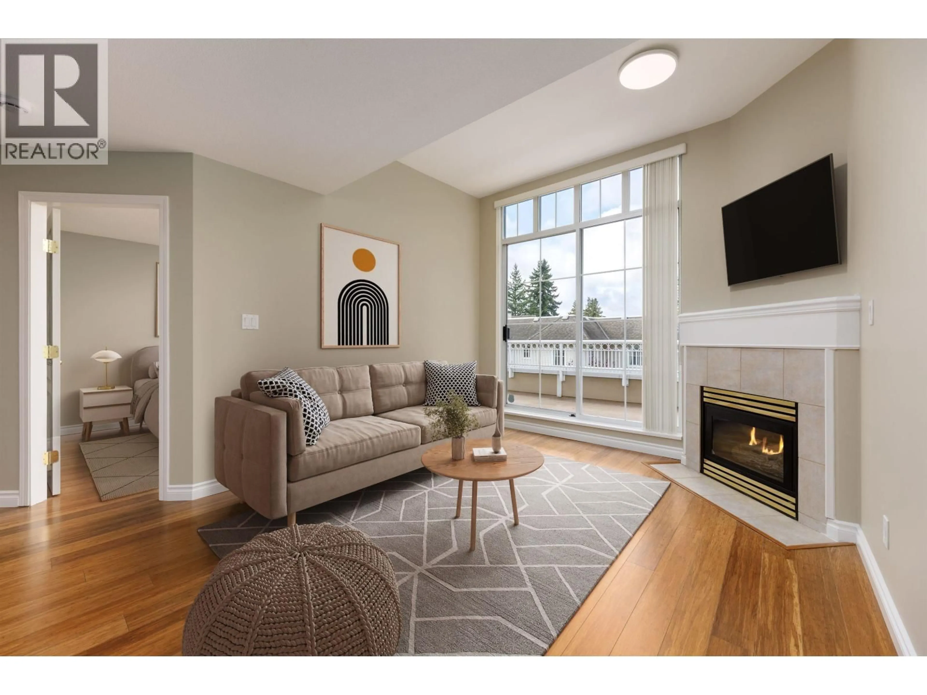 Living room with furniture, wood/laminate floor for 301 - 7117 ANTRIM AVENUE, Burnaby British Columbia V5J5K1