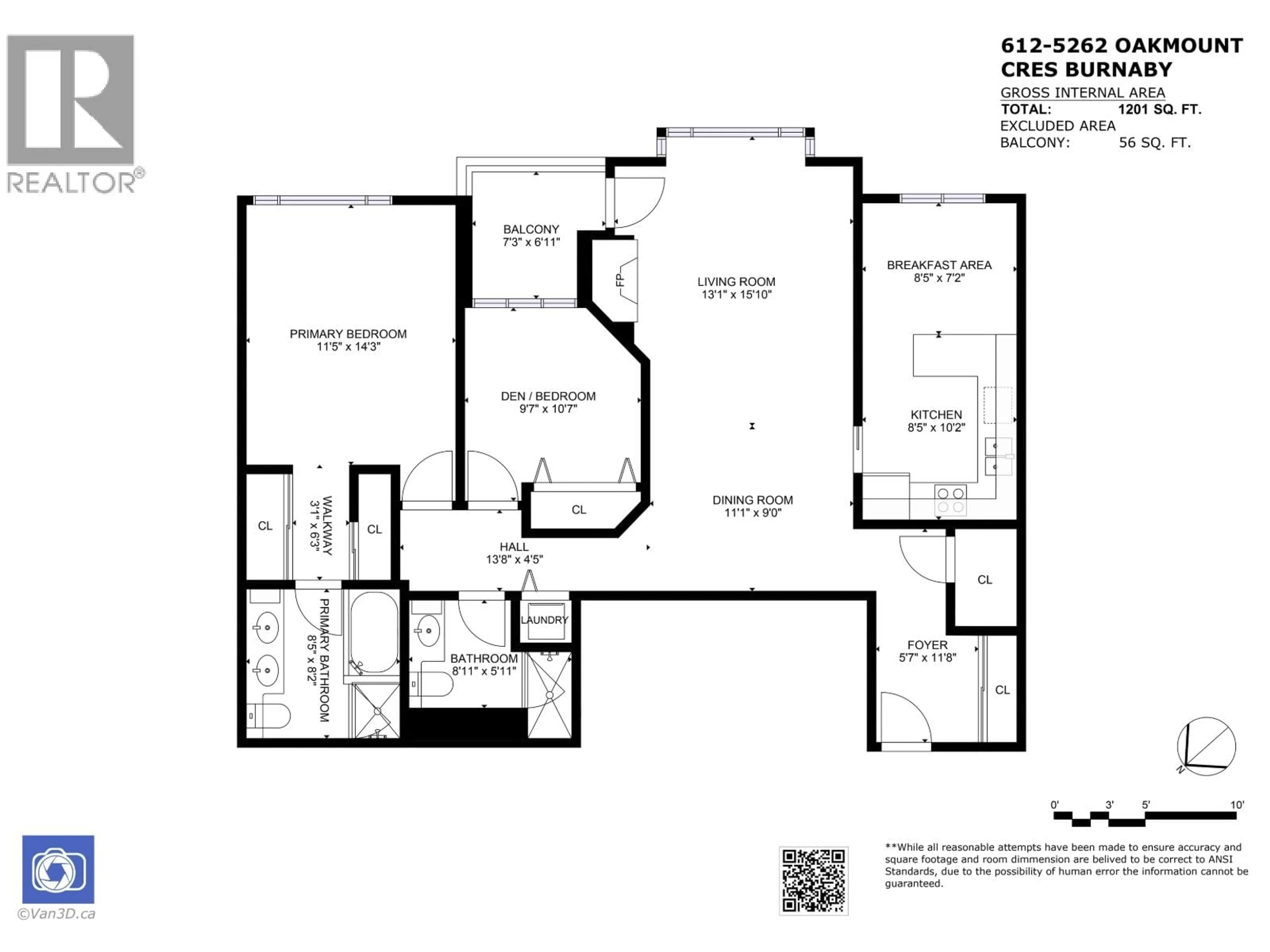 Floor plan for 612 - 5262 OAKMOUNT CRESCENT, Burnaby British Columbia V5H4R7