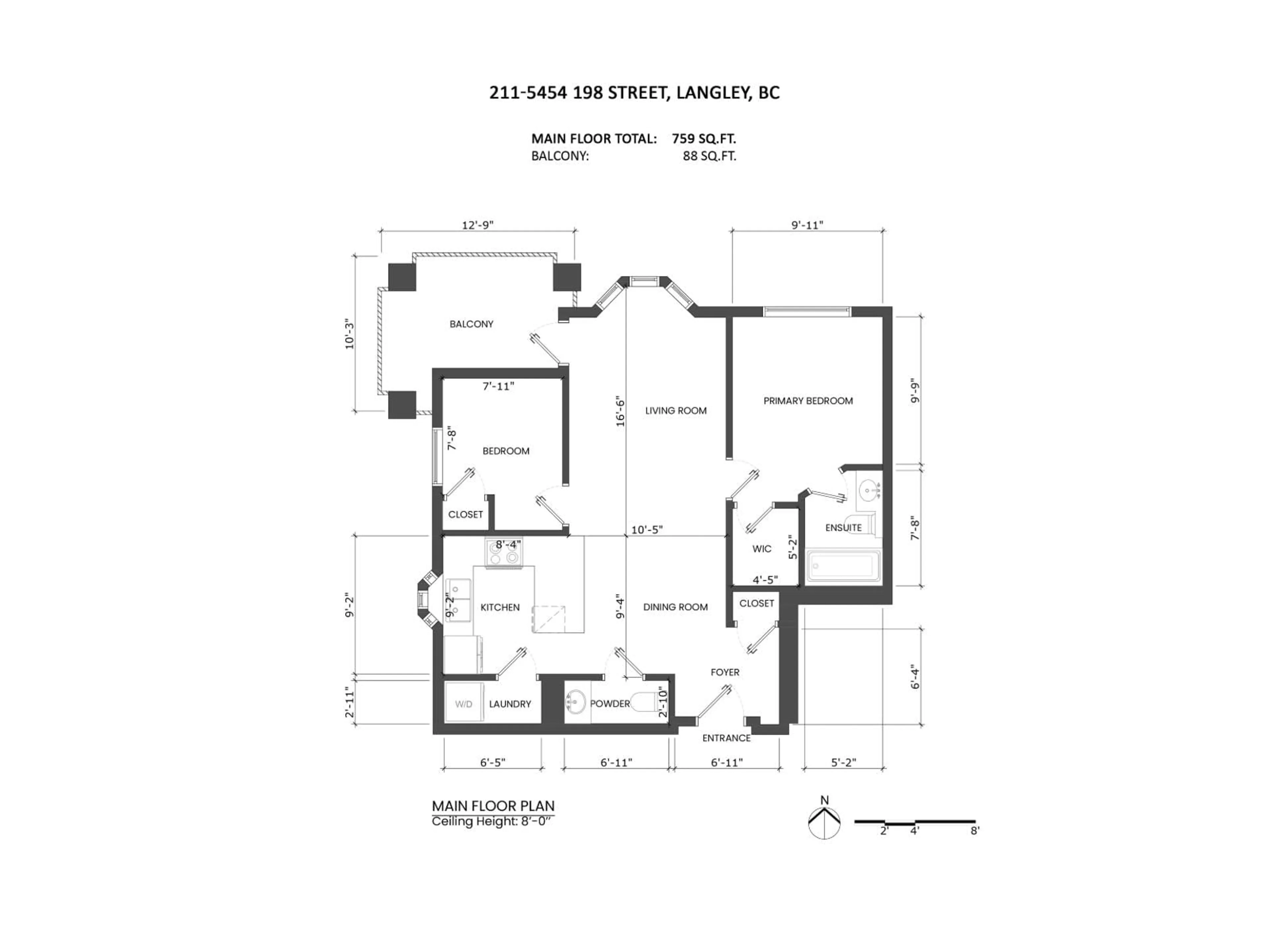 Floor plan for 211 - 5454 198, Langley British Columbia V3A1G2