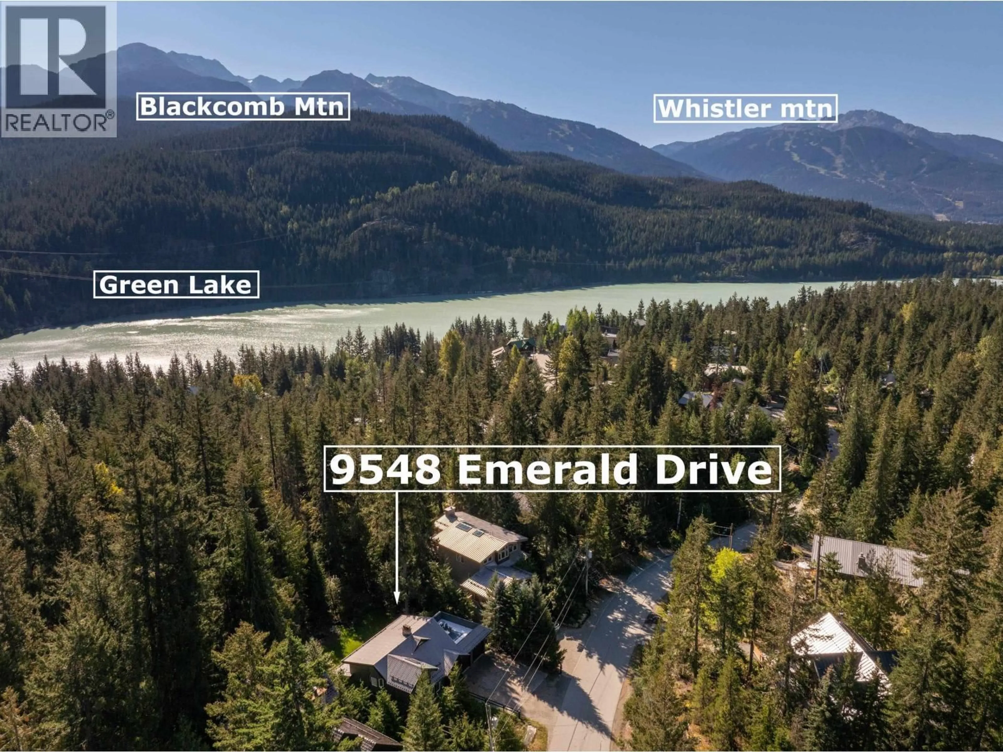 A pic from outside/outdoor area/front of a property/back of a property/a pic from drone, water/lake/river/ocean view for 9548 EMERALD DRIVE, Whistler British Columbia V8E0G5