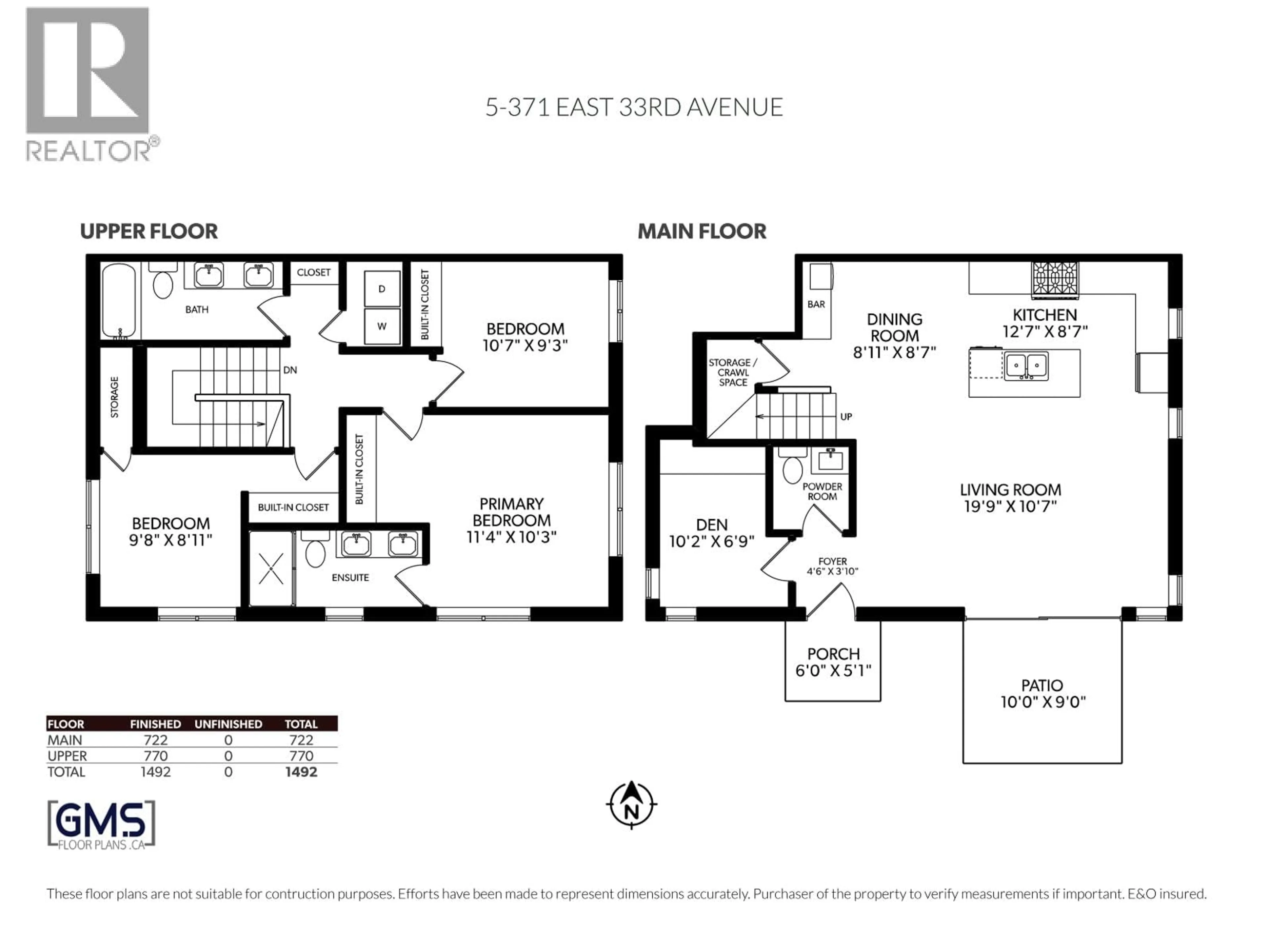 Floor plan for 5 - 371 33RD AVENUE, Vancouver British Columbia V5V2Z8