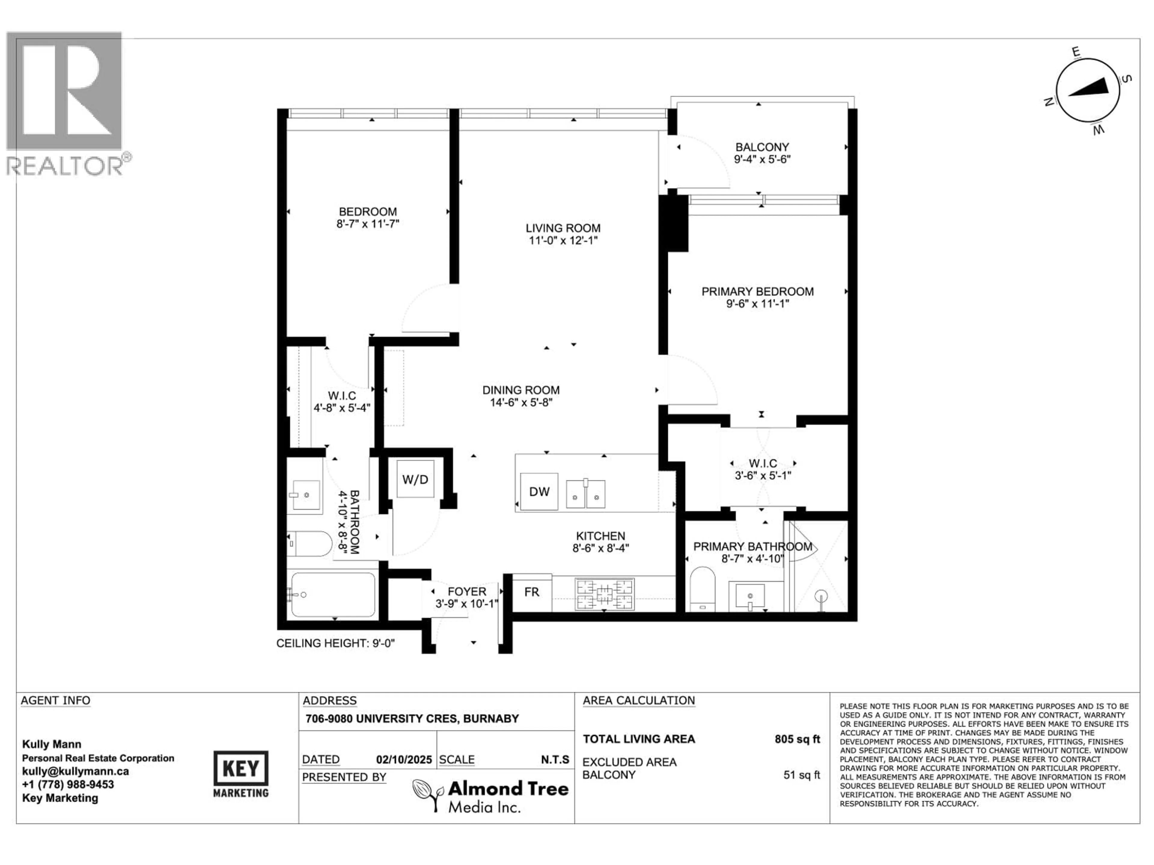 Floor plan for 706 - 9080 UNIVERSITY CRESCENT, Burnaby British Columbia V5A0B7