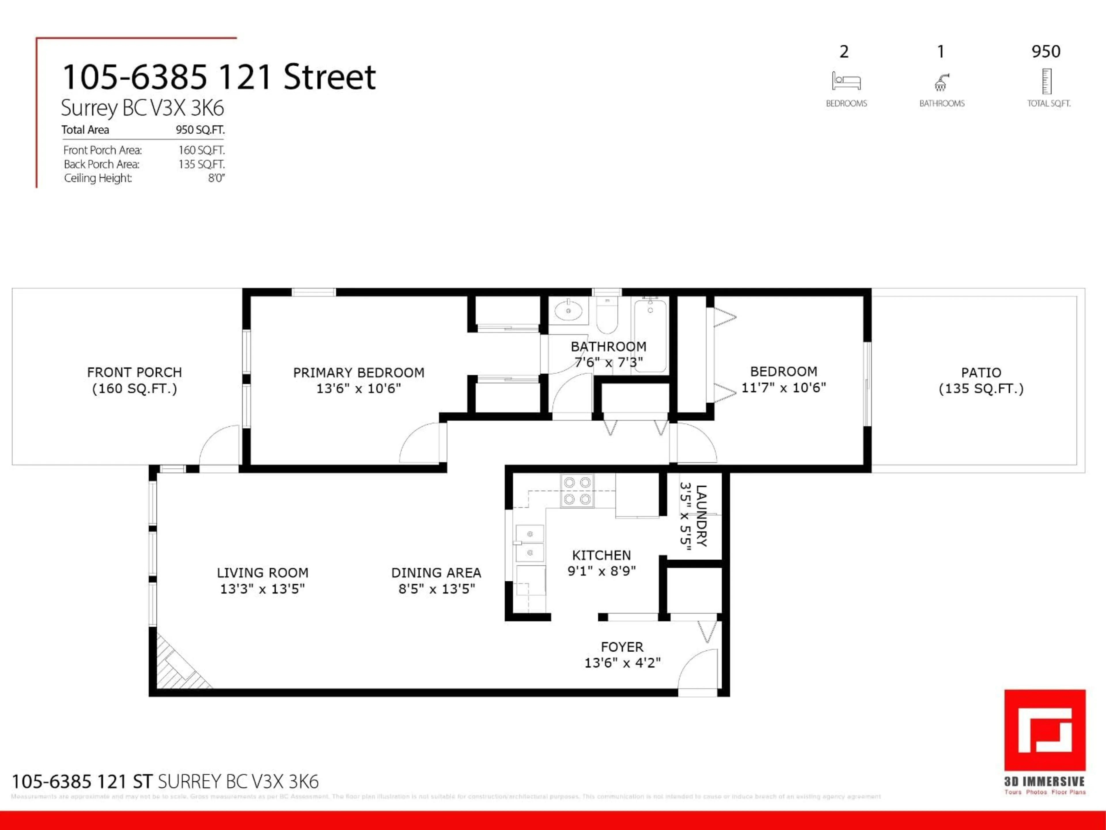 Floor plan for 105 - 6385 121, Surrey British Columbia V3X3K6