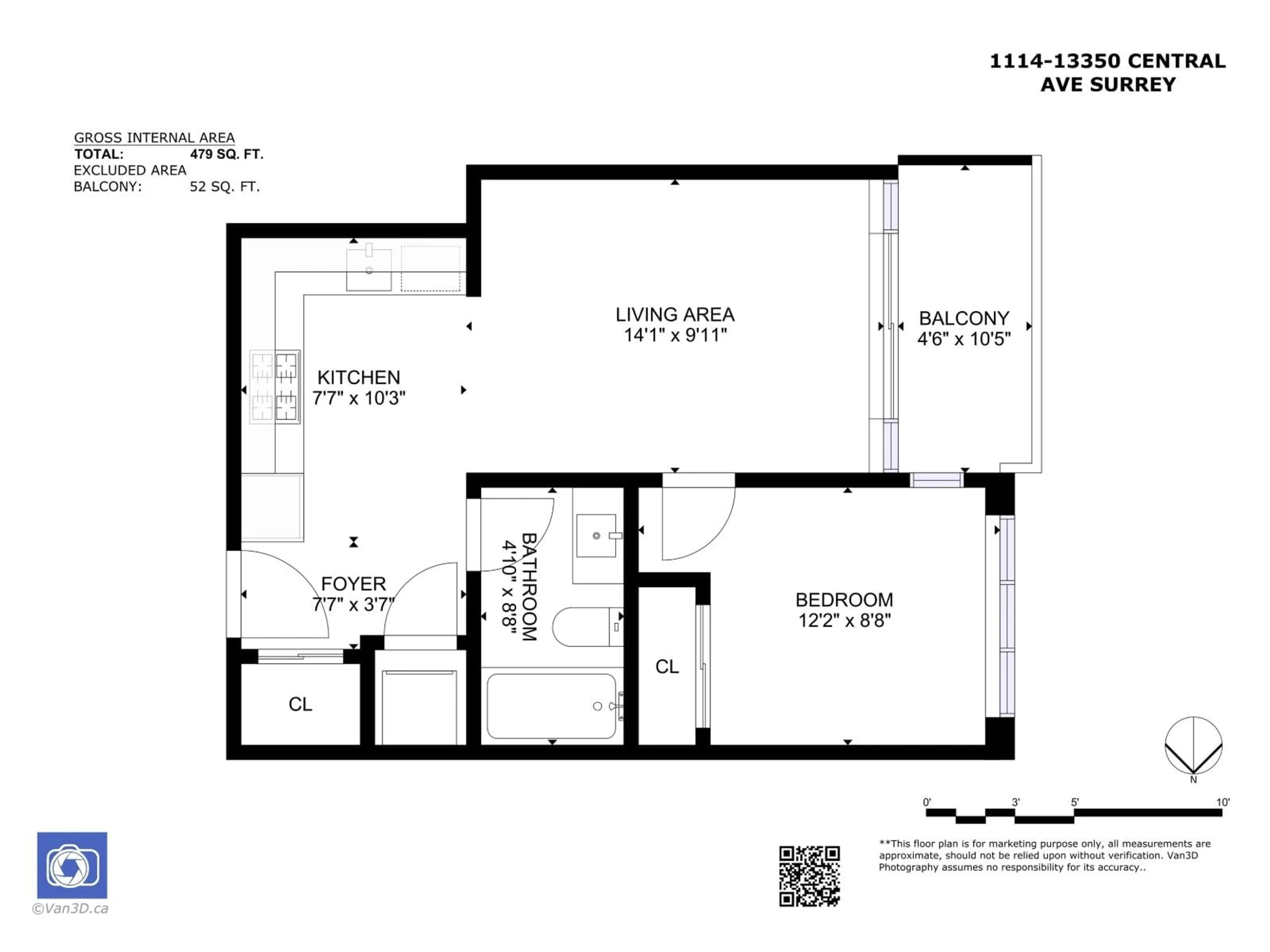 Floor plan for 1114 - 13350 CENTRAL, Surrey British Columbia V3T0S1