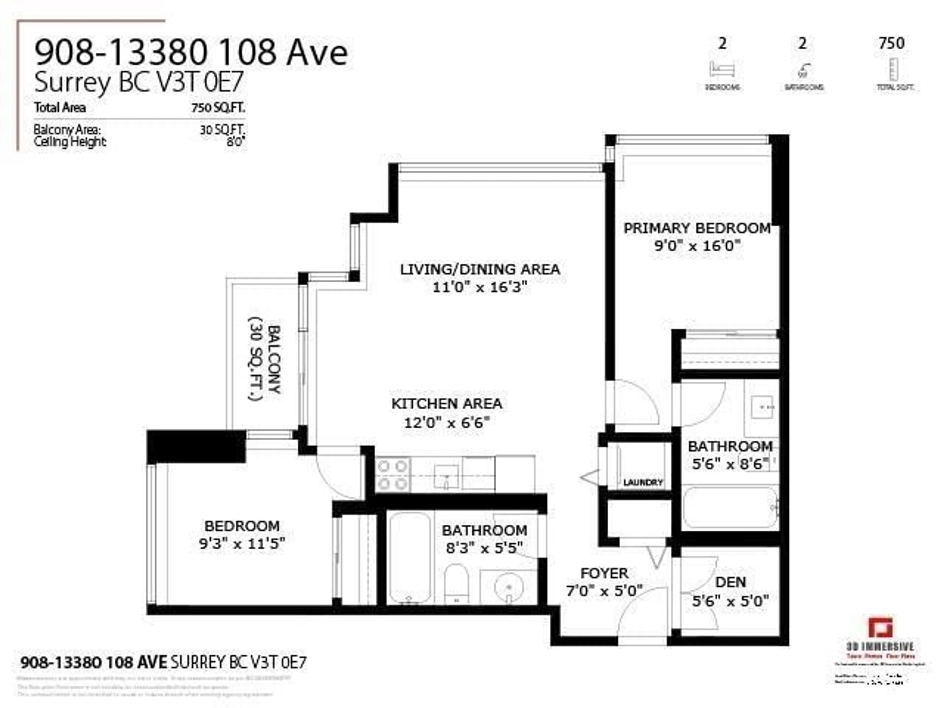 Floor plan for 908 - 13380 108, Surrey British Columbia V3T0E7