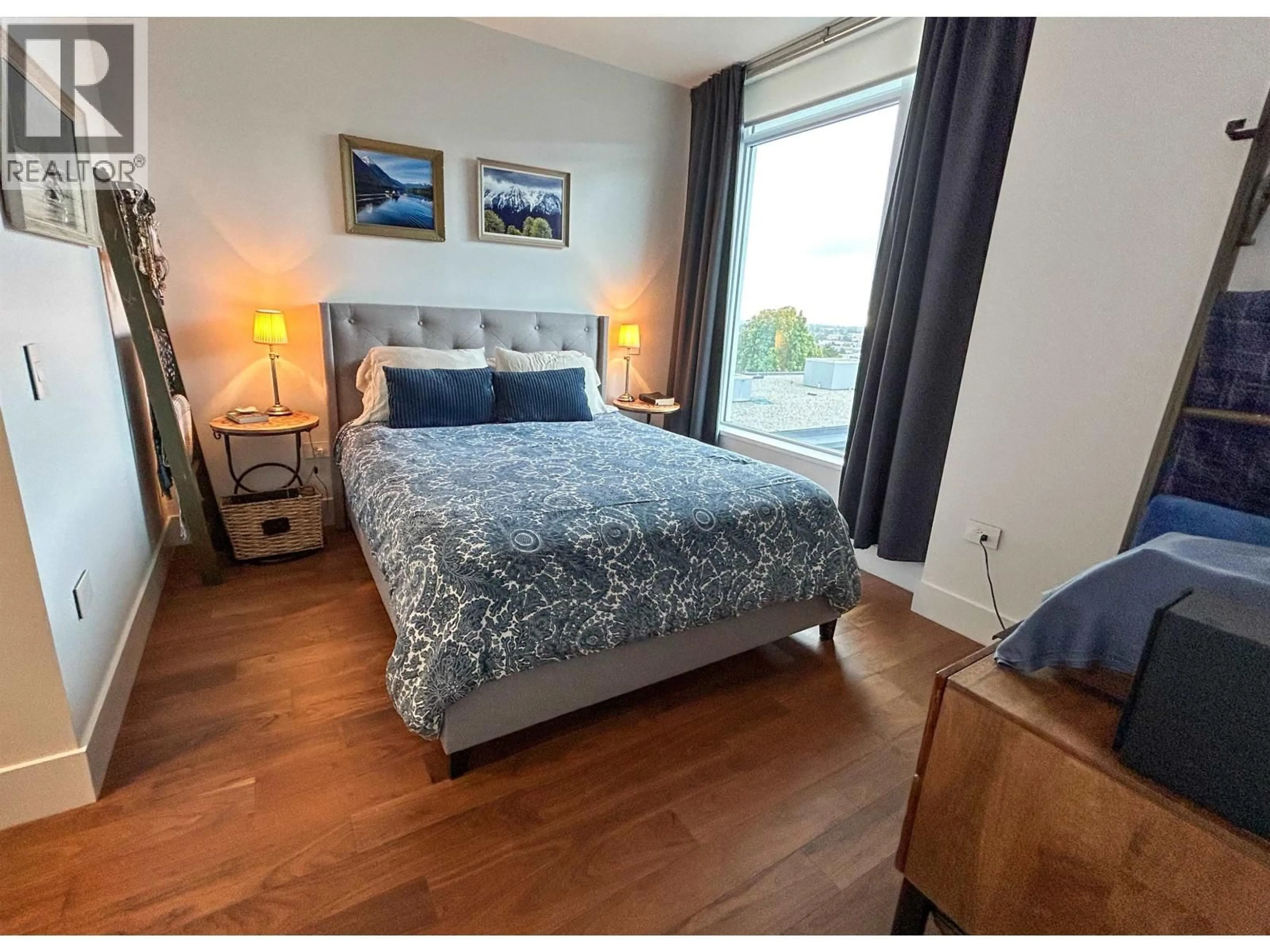 Bedroom with bed, wood/laminate floor for 609 - 7428 ALBERTA STREET, Vancouver British Columbia V5X0J5