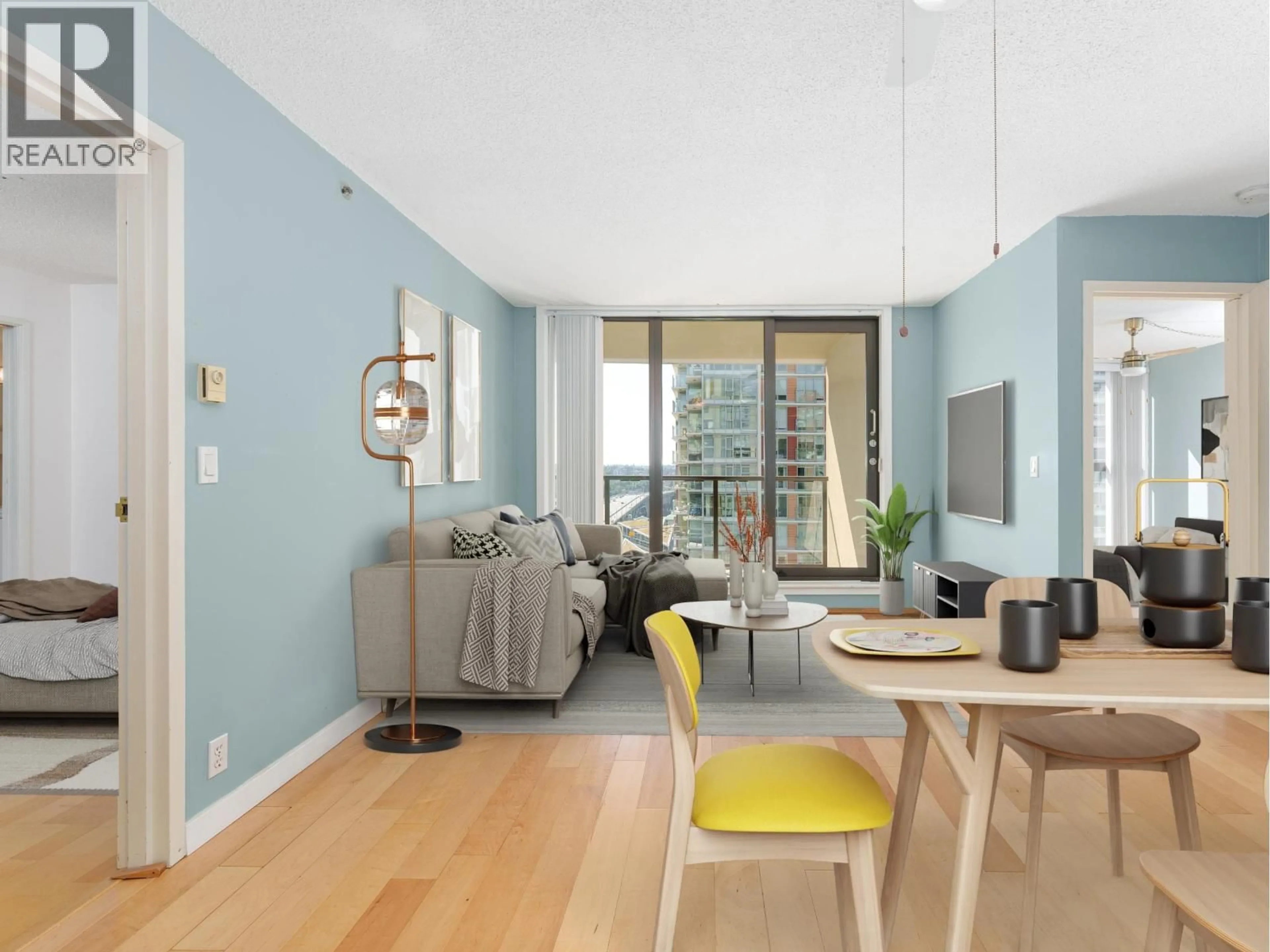 Living room with furniture, wood/laminate floor for 1605 - 789 DRAKE STREET, Vancouver British Columbia V6Z2N7
