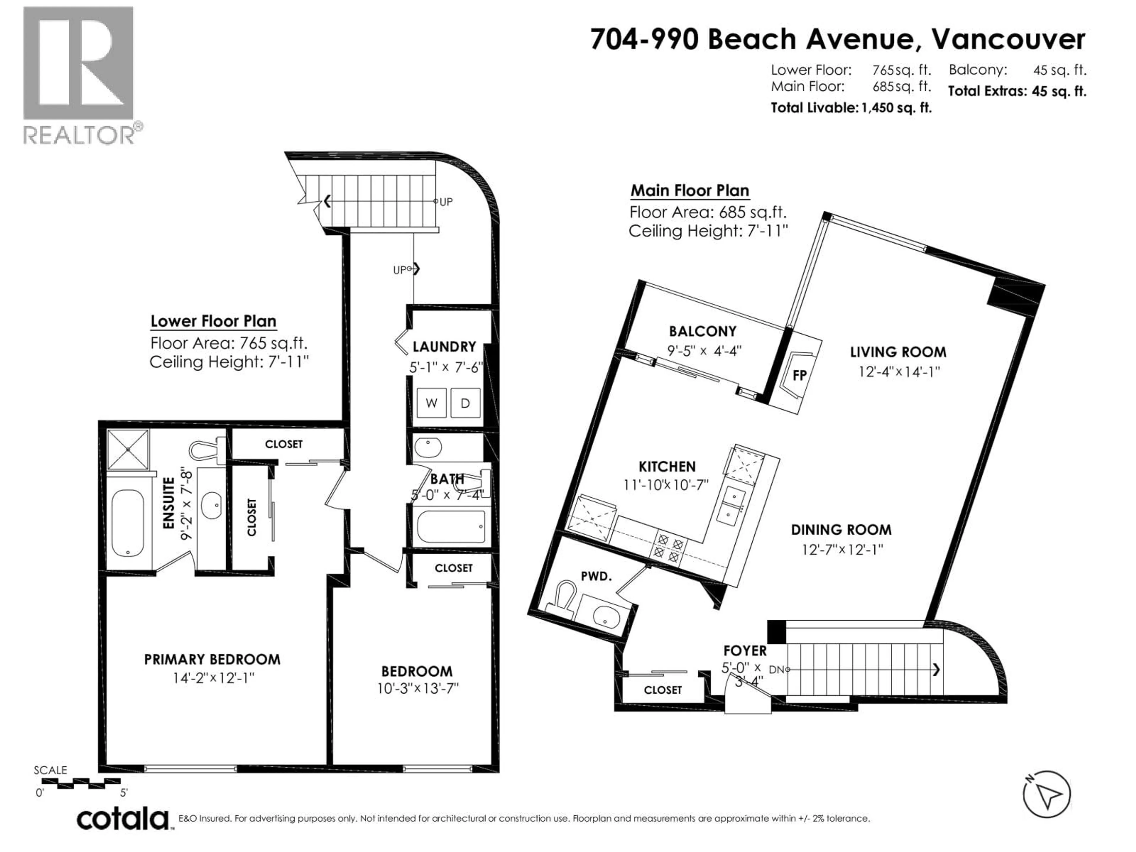 Floor plan for 704 - 990 BEACH AVENUE, Vancouver British Columbia V6Z2N9