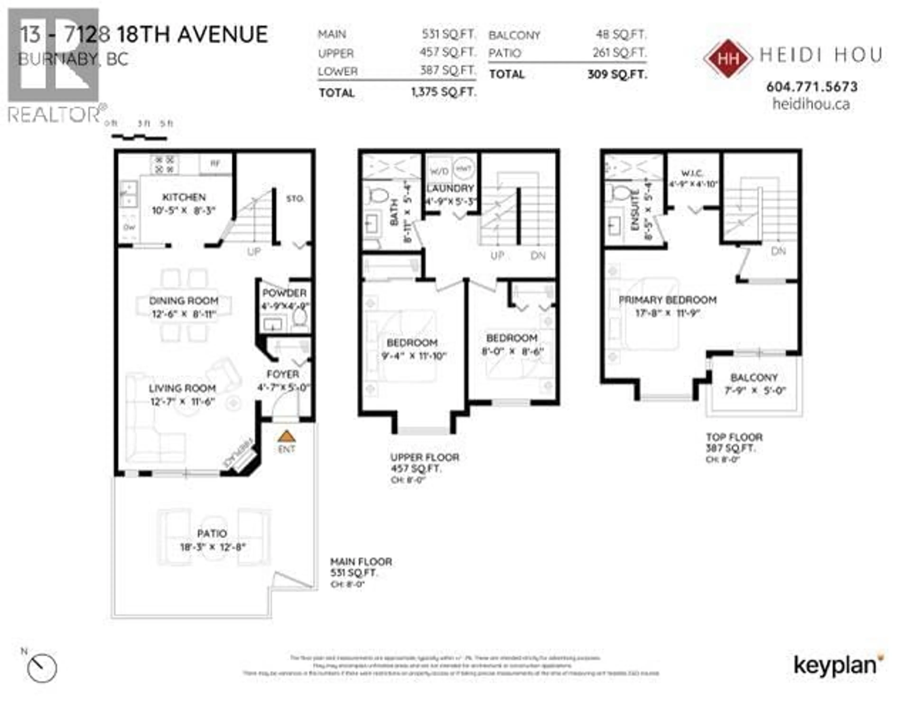 Floor plan for 13 - 7128 18TH AVENUE, Burnaby British Columbia V3N1H1