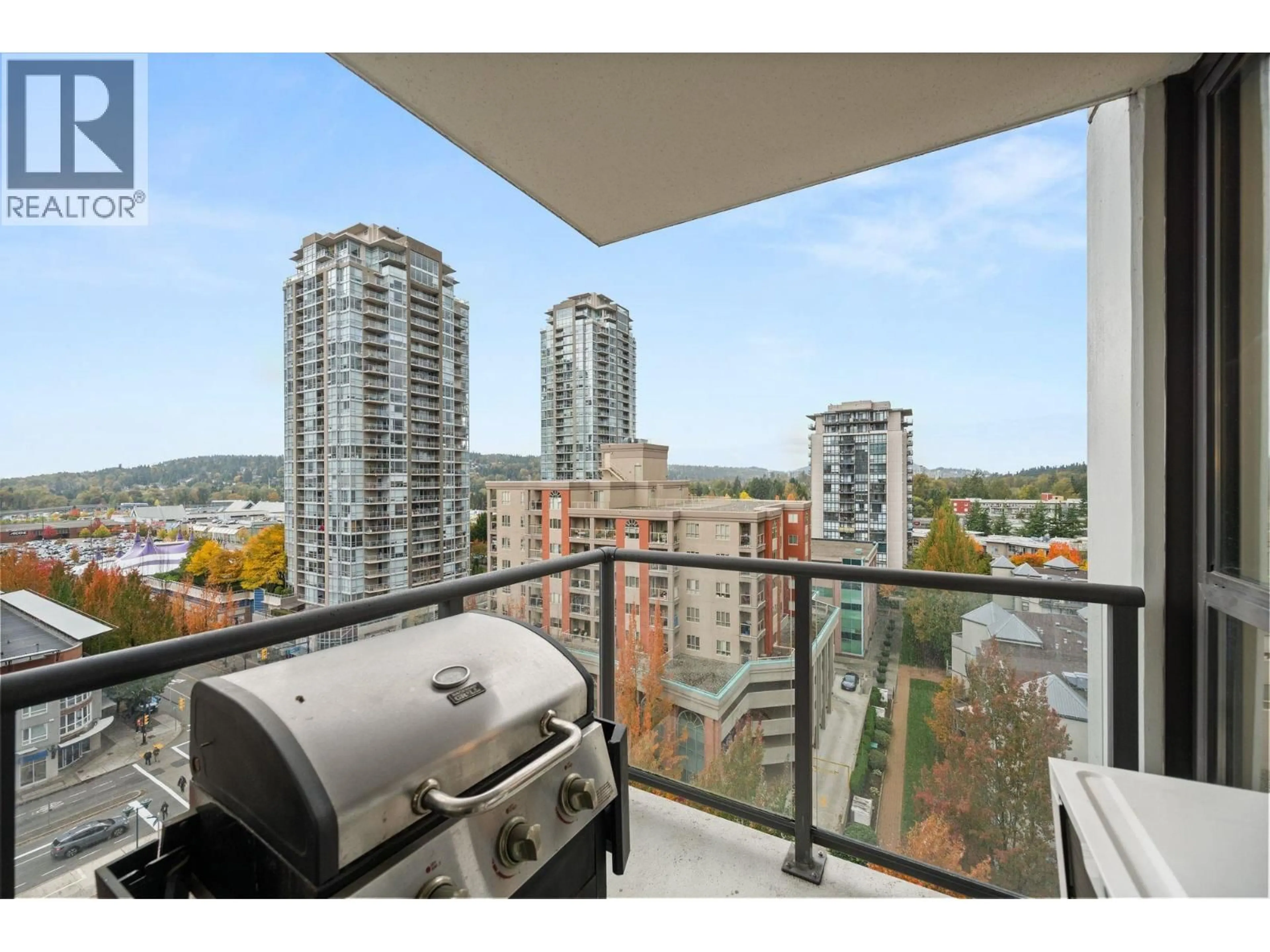 Balcony in the apartment, city buildings view from balcony for 1203 - 1185 THE HIGH STREET, Coquitlam British Columbia V3B0A9