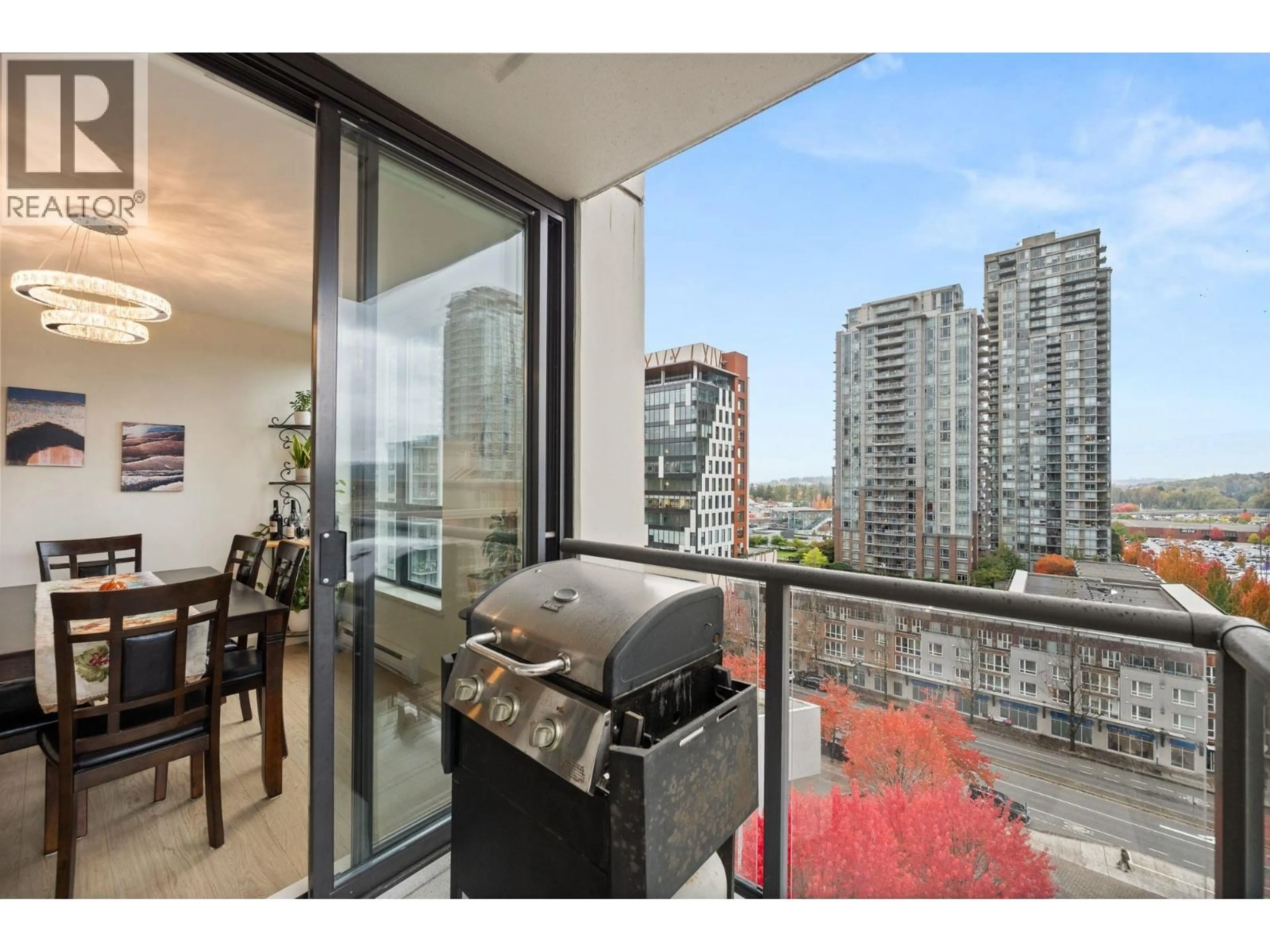 Balcony in the apartment, city buildings view from balcony for 1203 - 1185 THE HIGH STREET, Coquitlam British Columbia V3B0A9