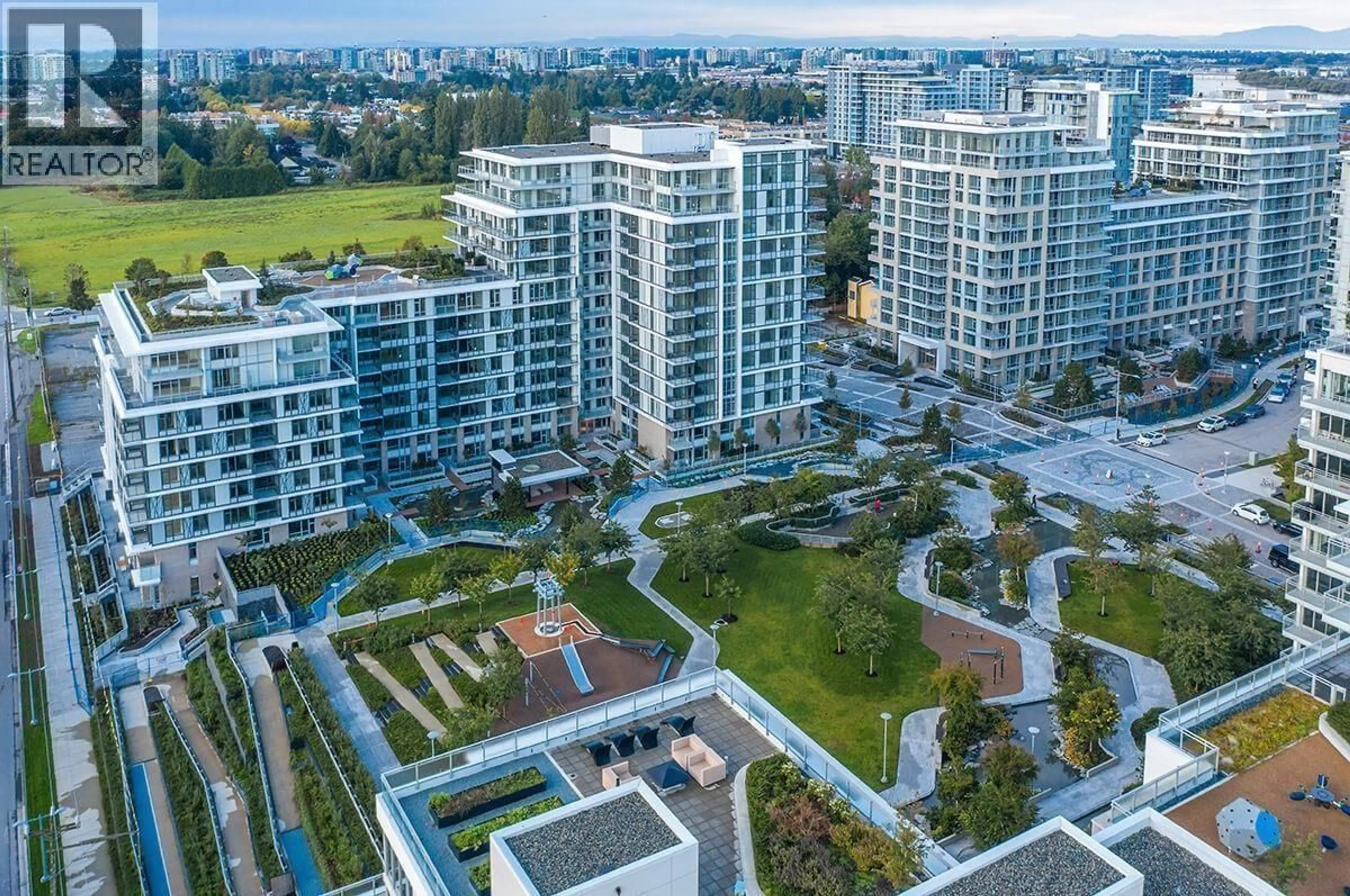 A pic from outside/outdoor area/front of a property/back of a property/a pic from drone, city buildings view from balcony for 801 - 8800 HAZELBRIDGE WAY, Richmond British Columbia V6X0S3