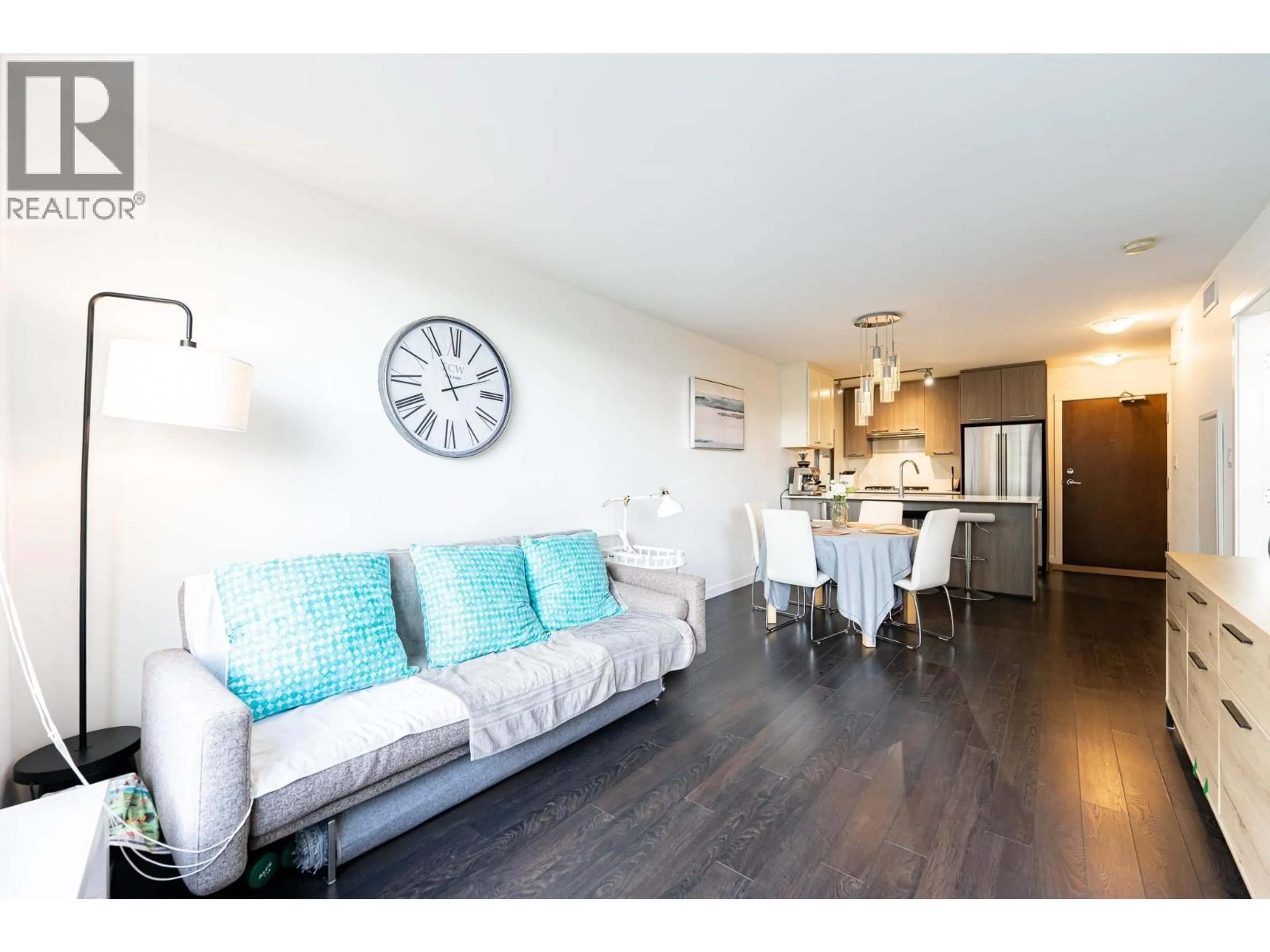 Living room with furniture, wood/laminate floor for 312 - 7708 ALDERBRIDGE WAY, Richmond British Columbia V6X0P9