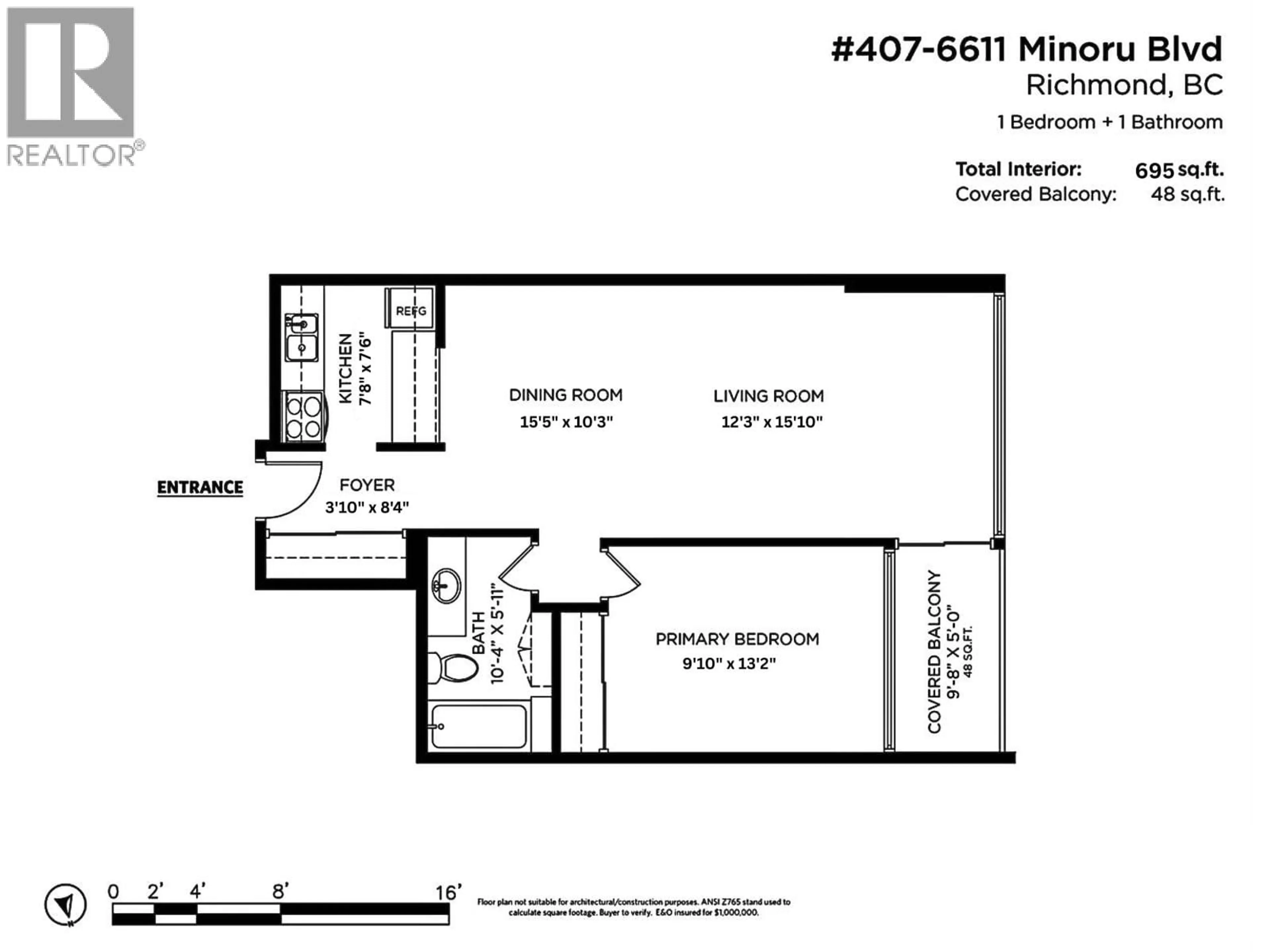 Floor plan for 407 - 6611 MINORU BOULEVARD, Richmond British Columbia V6Y1Y9
