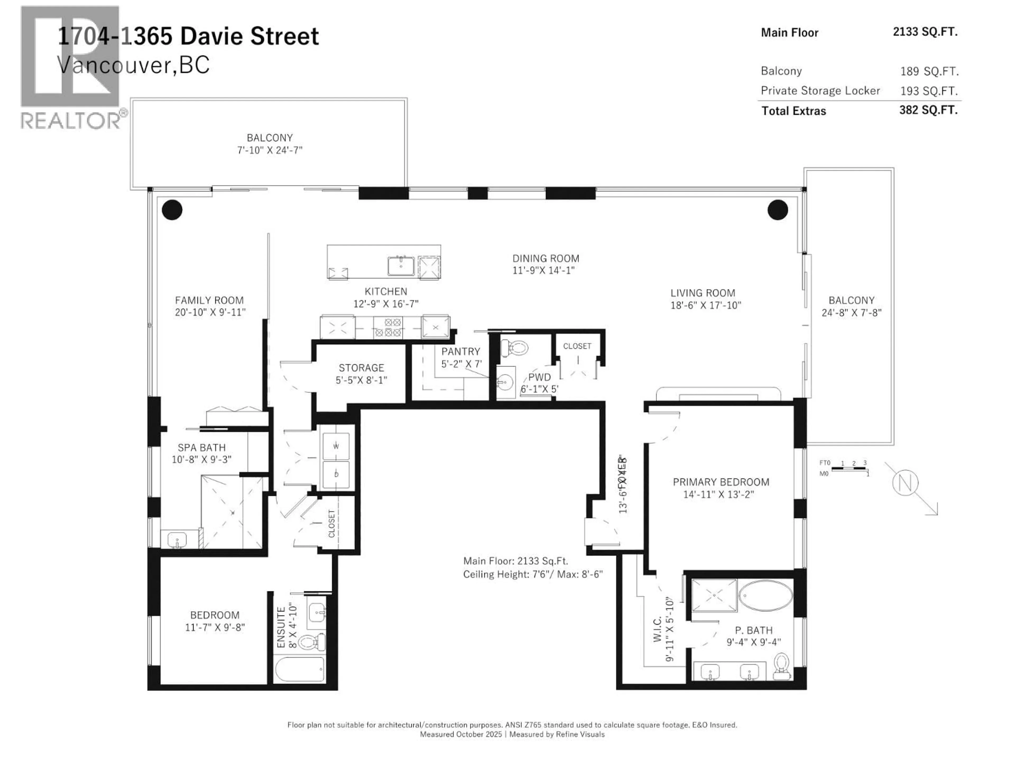 Floor plan for 1704 - 1365 DAVIE STREET, Vancouver British Columbia V6E1N5