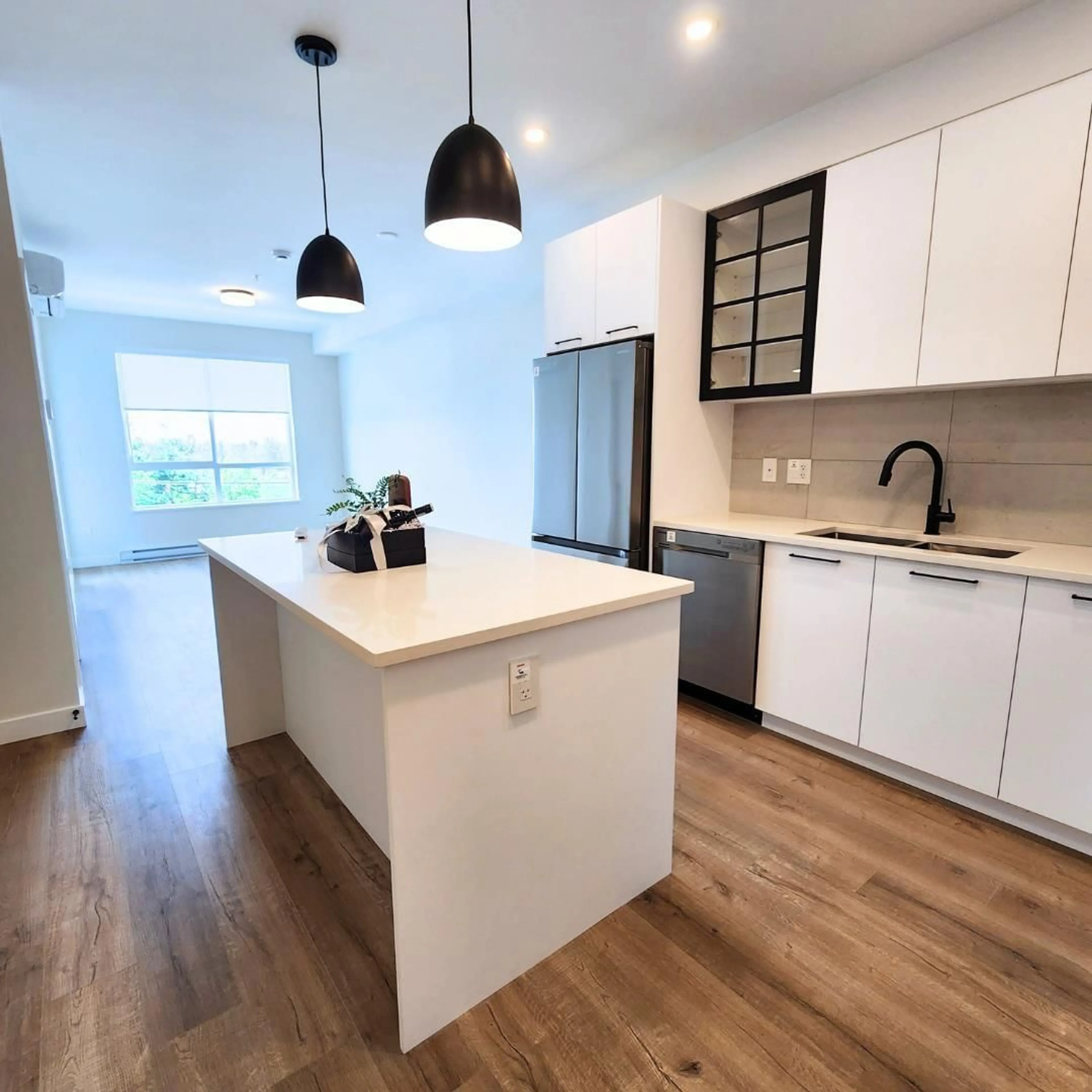 Open concept kitchen, wood/laminate floor for 207 - 8117 200A, Langley British Columbia V2Y3W9