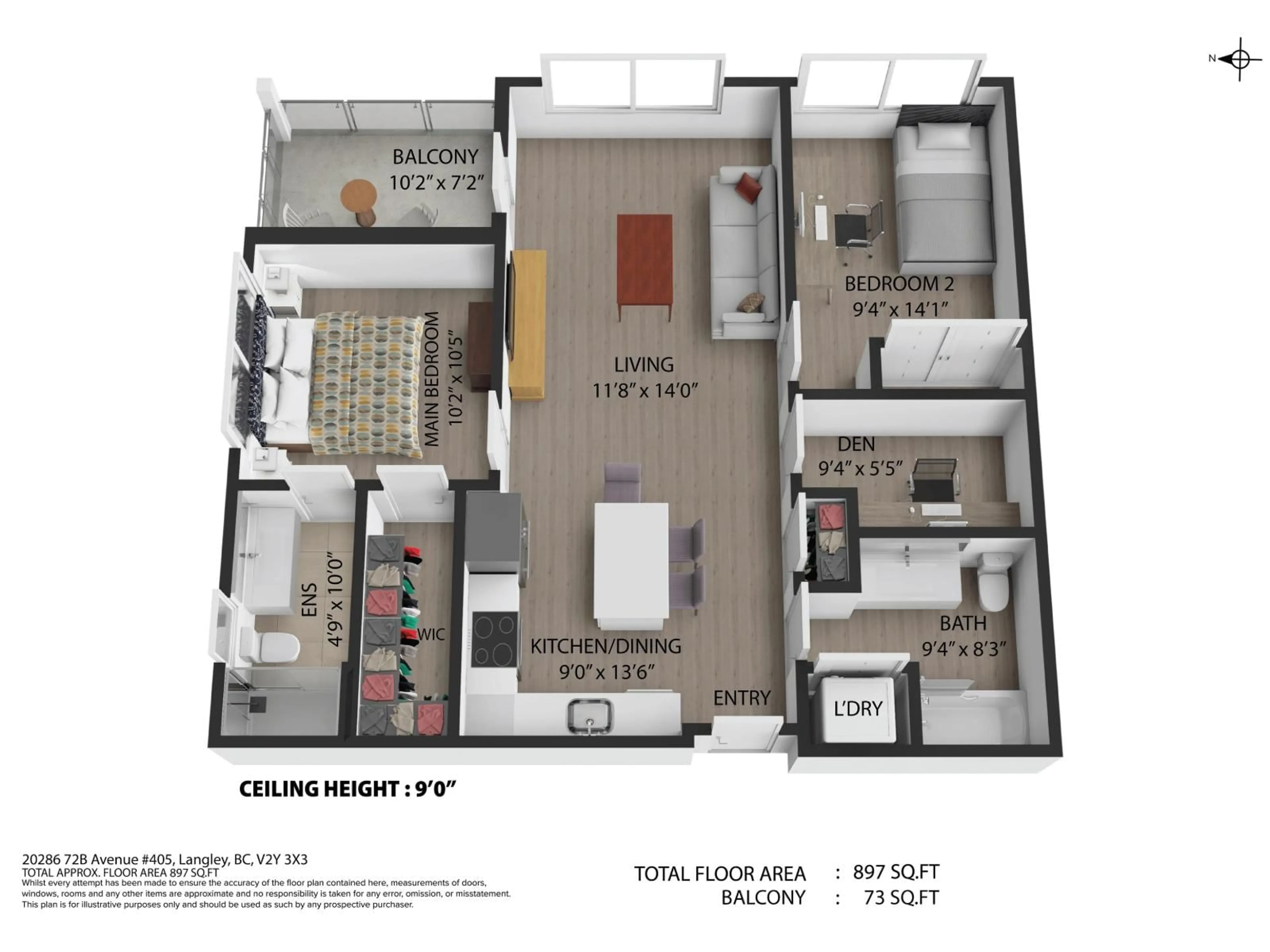 Floor plan for 405 - 20286 72B, Langley British Columbia V2Y1T9
