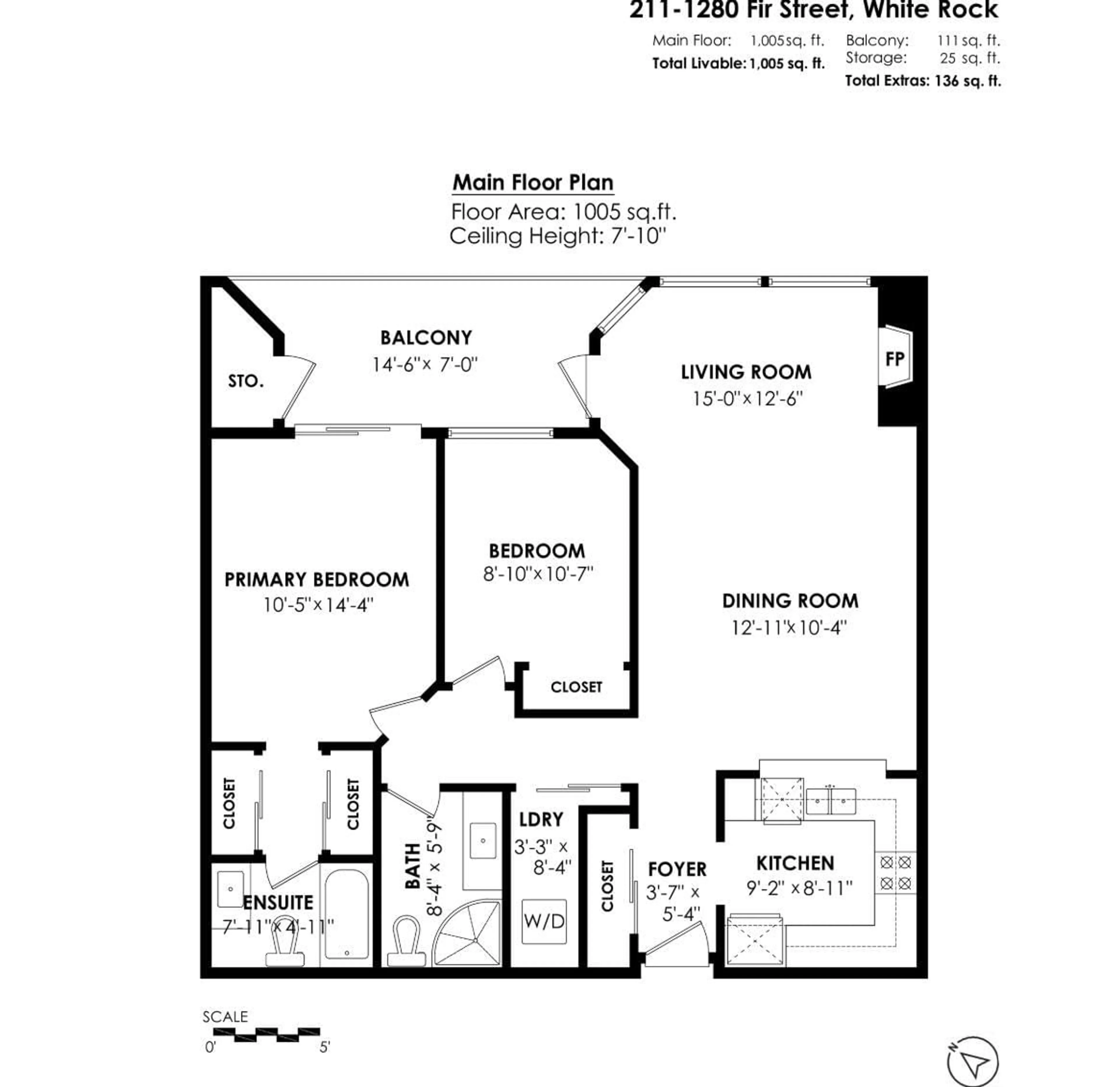 Floor plan for 211 - 1280 FIR, Surrey British Columbia V4B4B1