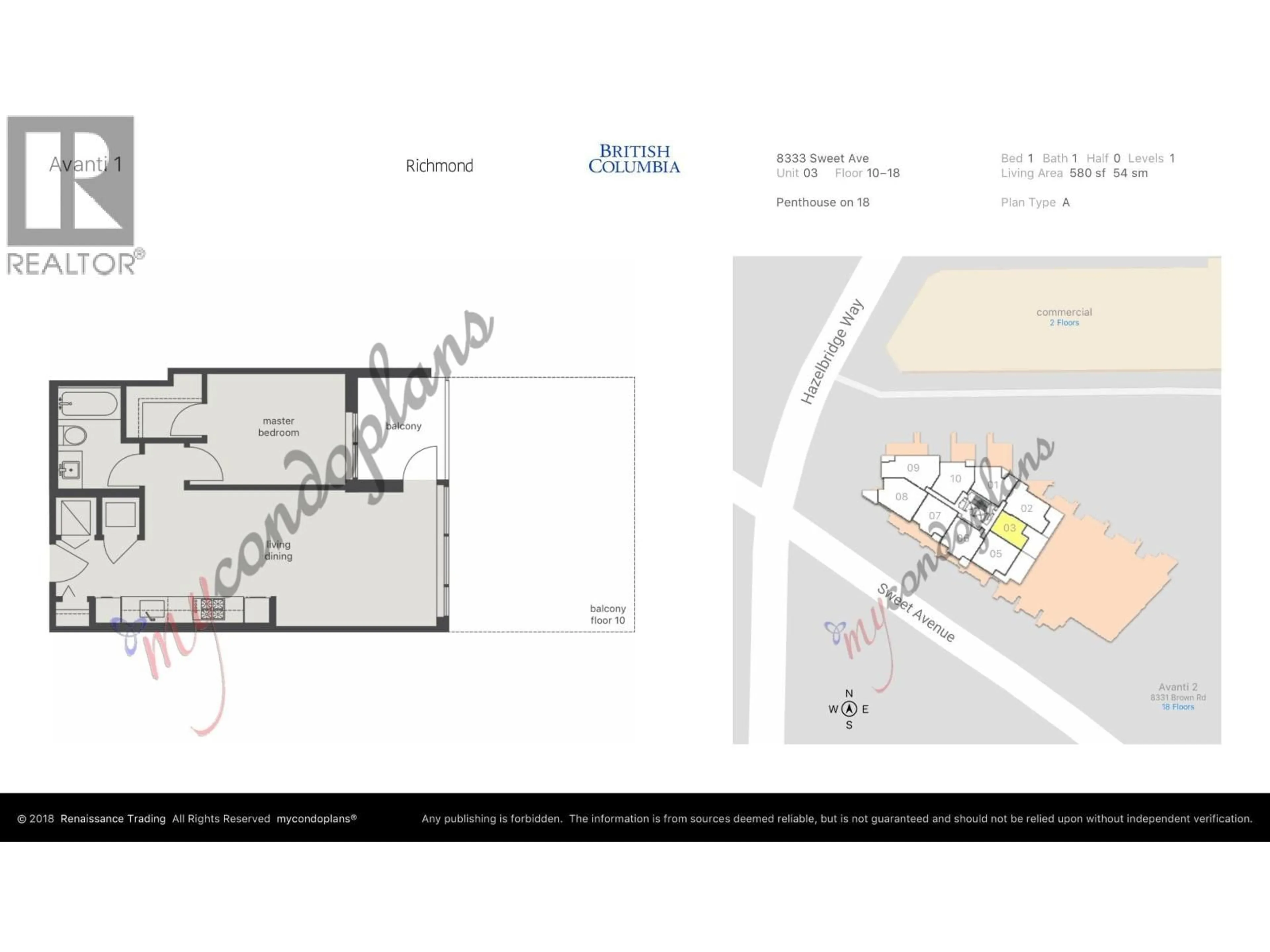Floor plan for 1103 - 8333 SWEET AVENUE, Richmond British Columbia V6X0P4