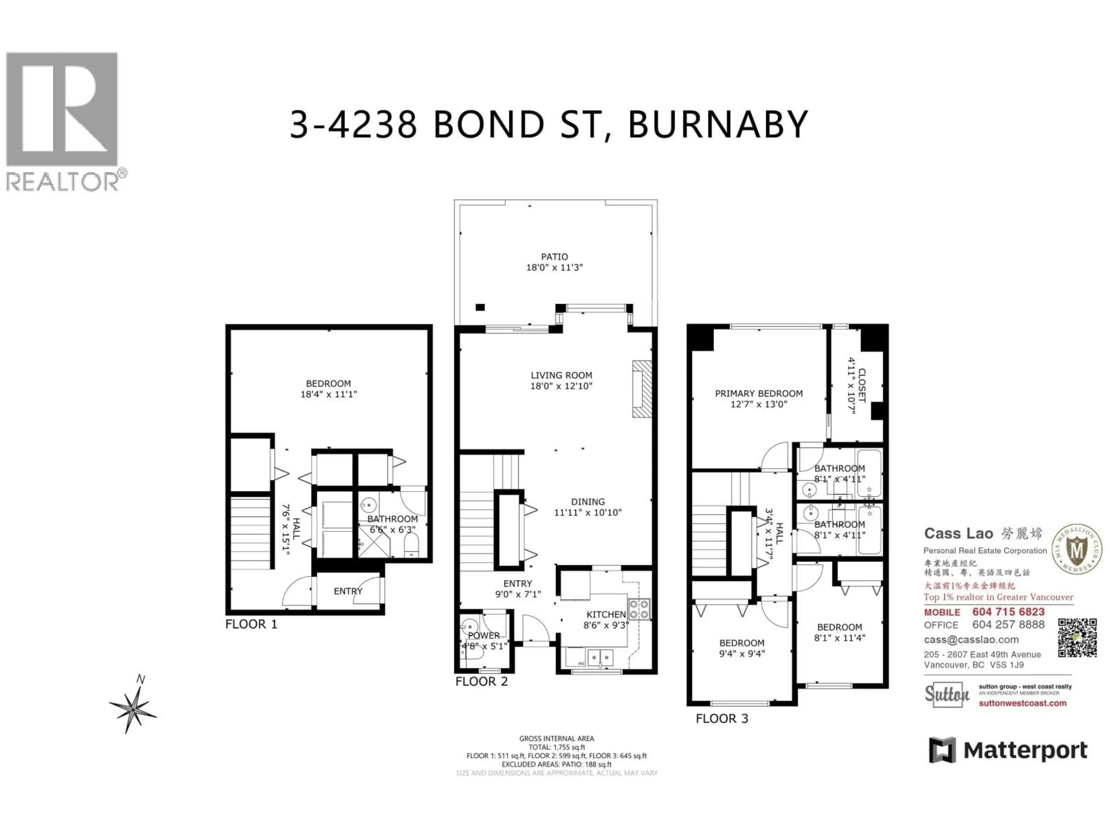 Floor plan for 3 - 4238 BOND STREET, Burnaby British Columbia V5H1G4