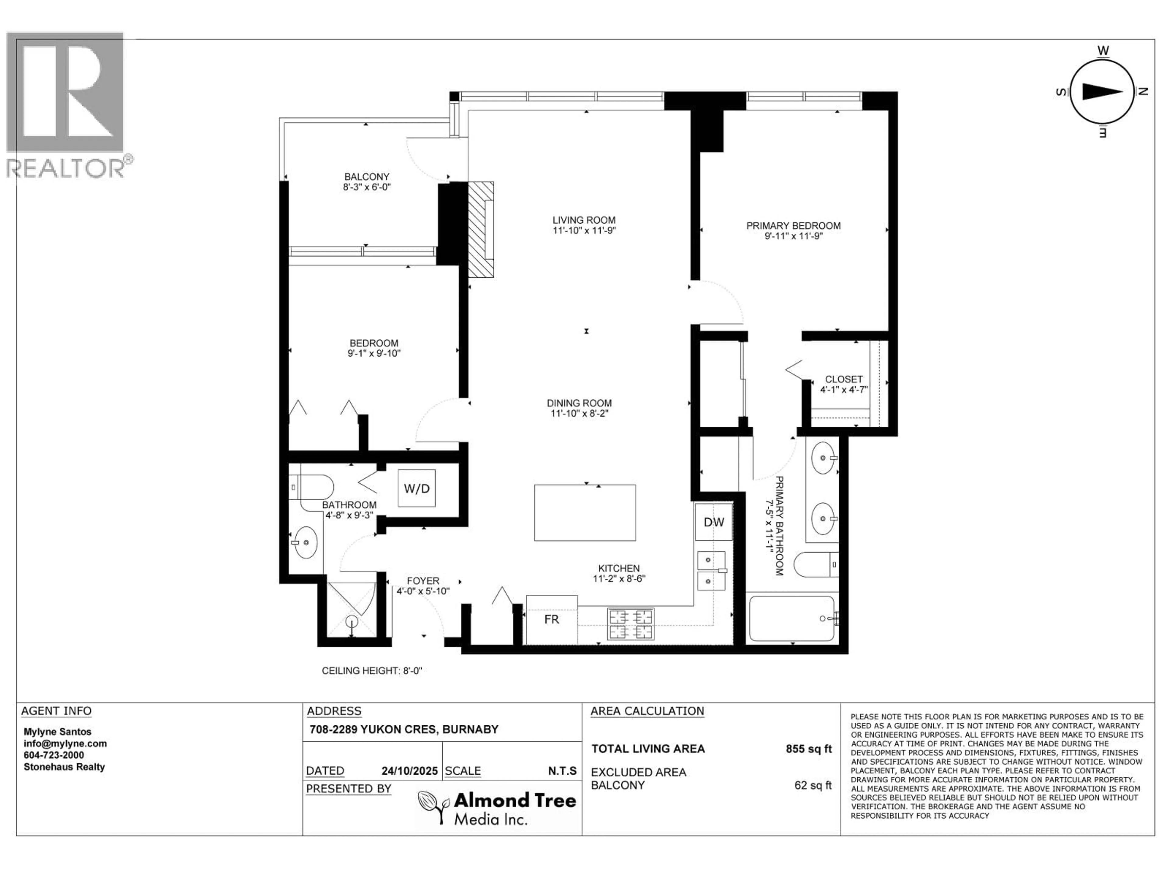 Floor plan for 708 - 2289 YUKON CRESCENT, Burnaby British Columbia V5C0B2