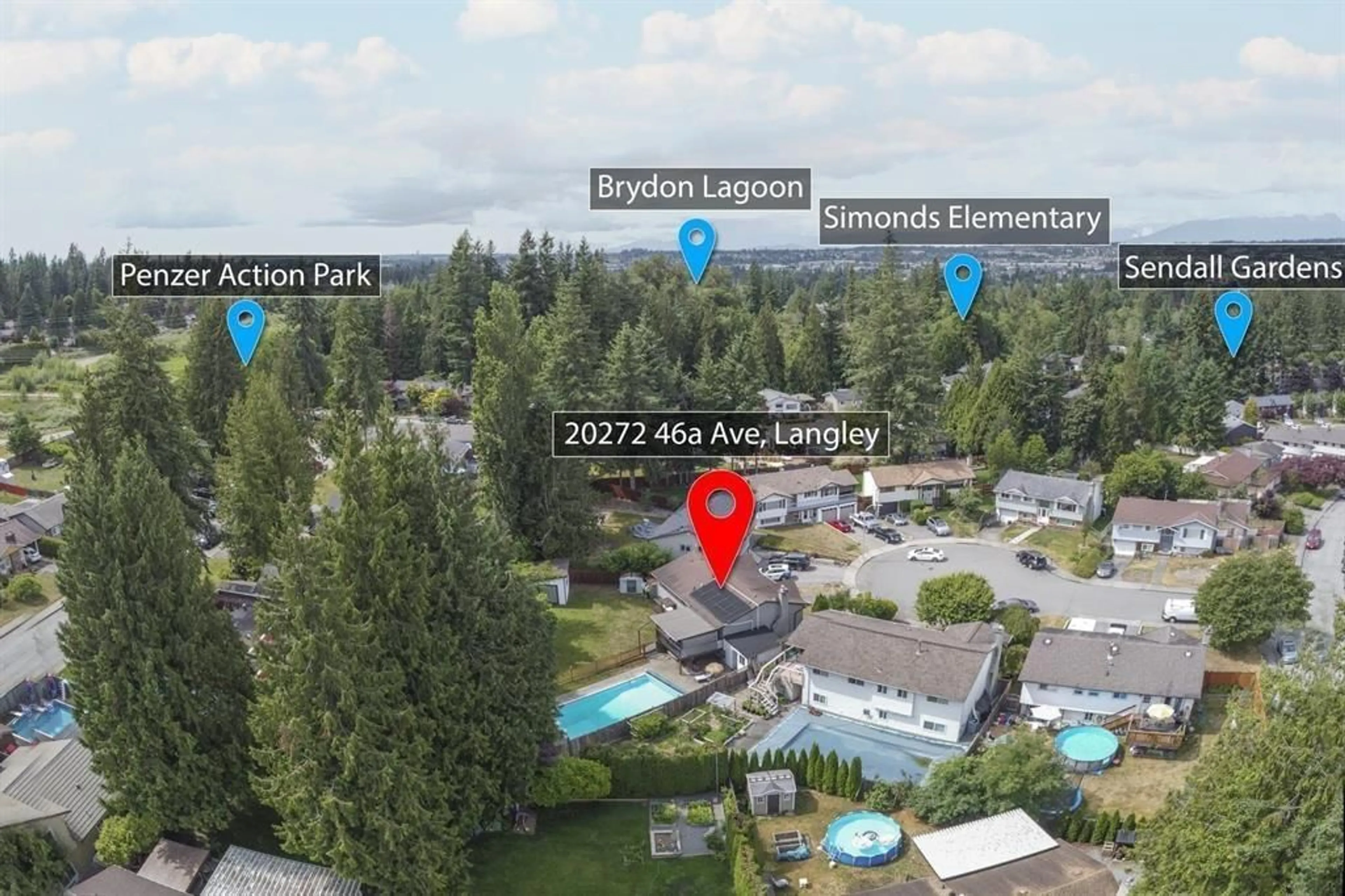 A pic from outside/outdoor area/front of a property/back of a property/a pic from drone, water/lake/river/ocean view for 20272 46A, Langley British Columbia V3A5K4