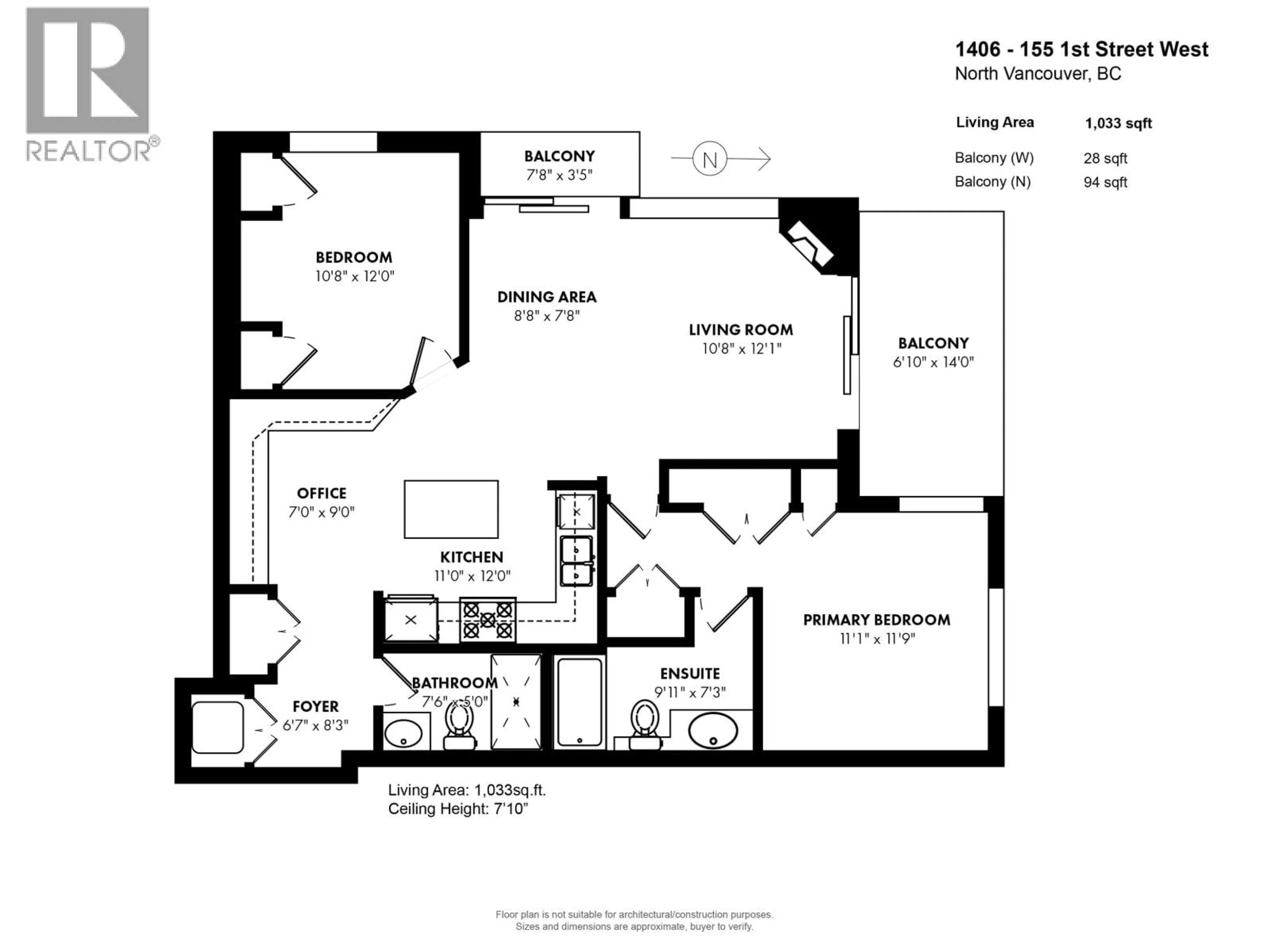 Floor plan for 1406 - 155 1ST STREET, North Vancouver British Columbia V7M3N8