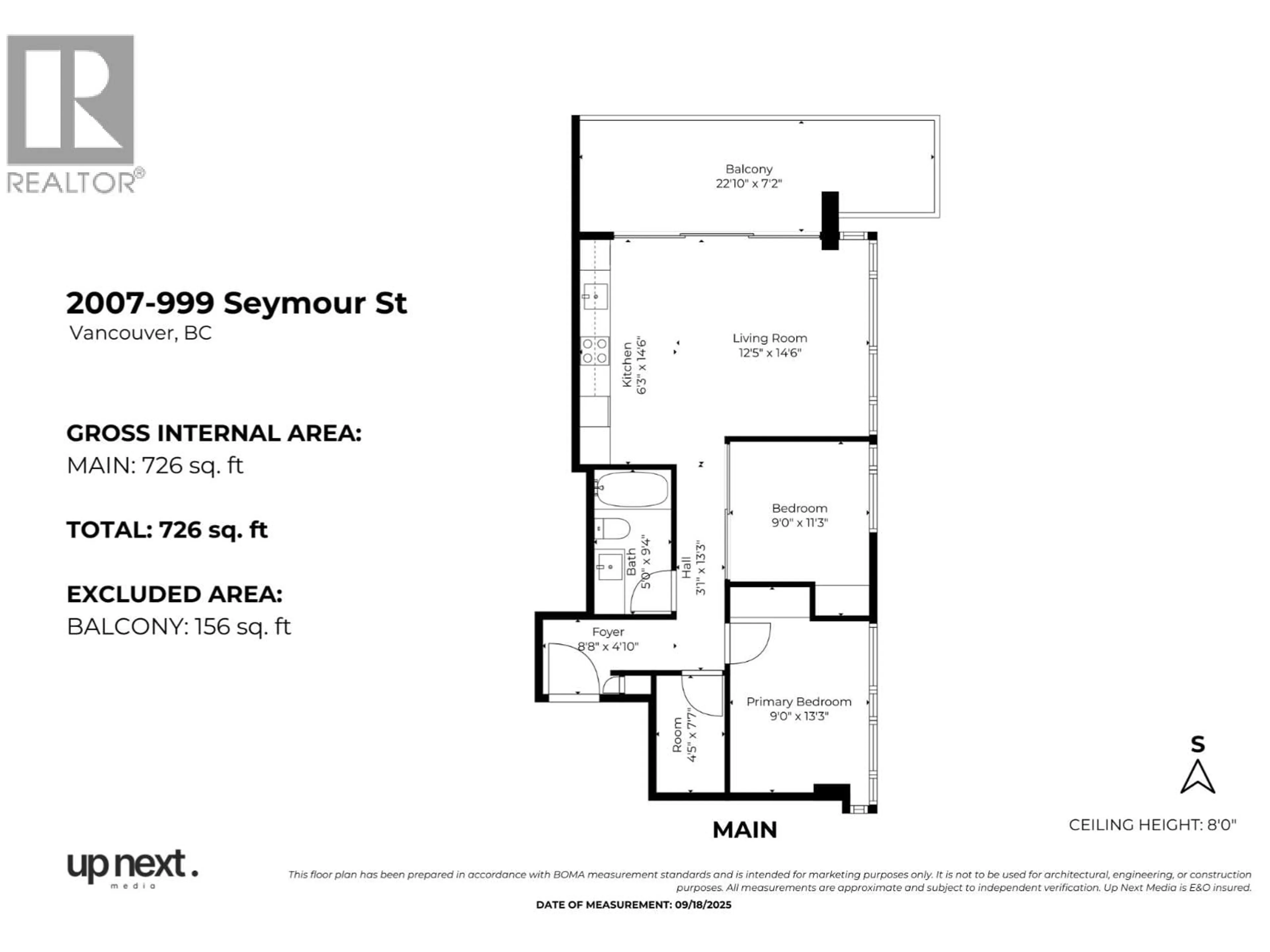 Floor plan for 2007 - 999 SEYMOUR STREET, Vancouver British Columbia V6B0M5