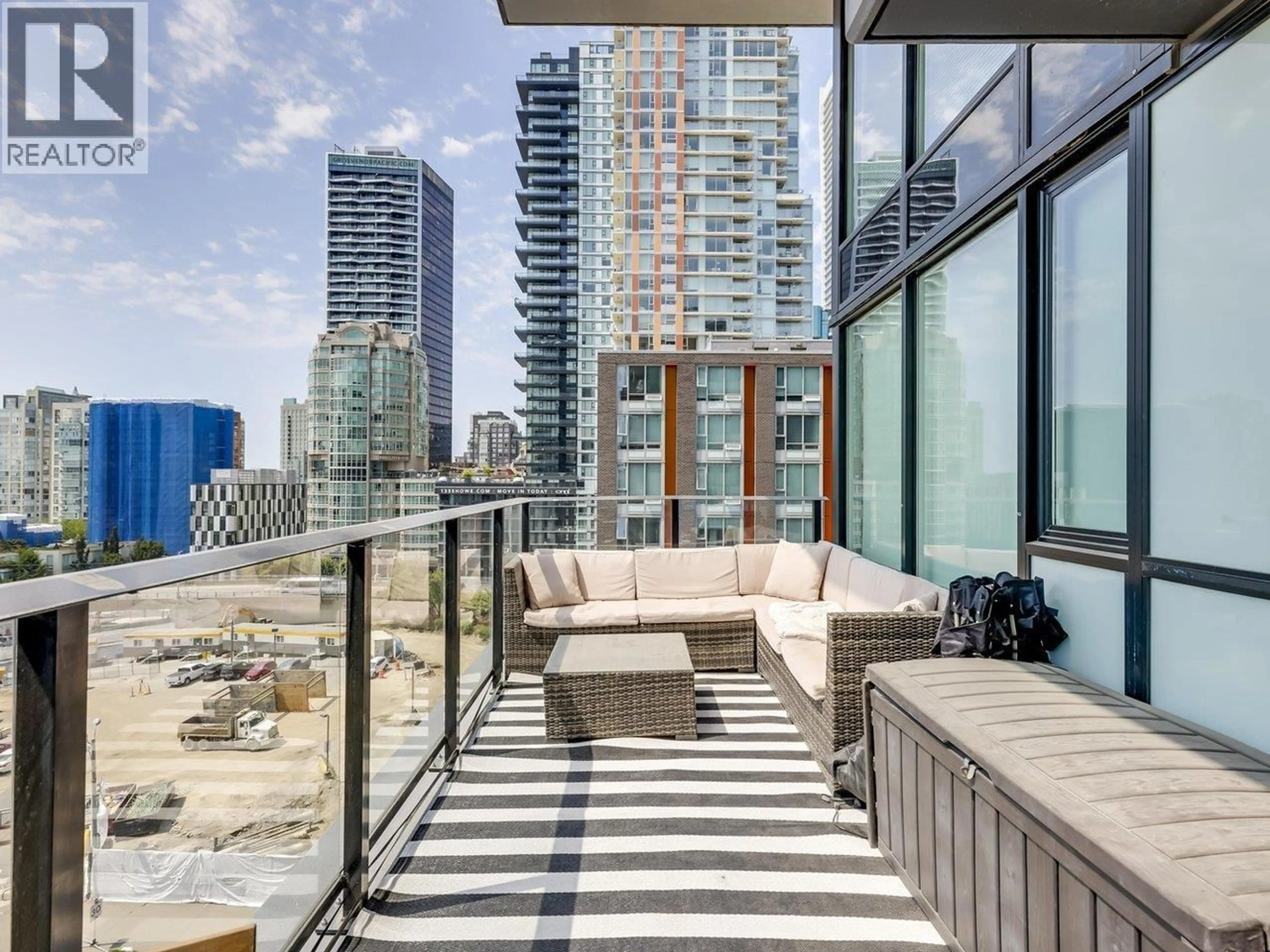 Patio, city buildings view from balcony for 912 - 1325 ROLSTON STREET, Vancouver British Columbia V6B0M2