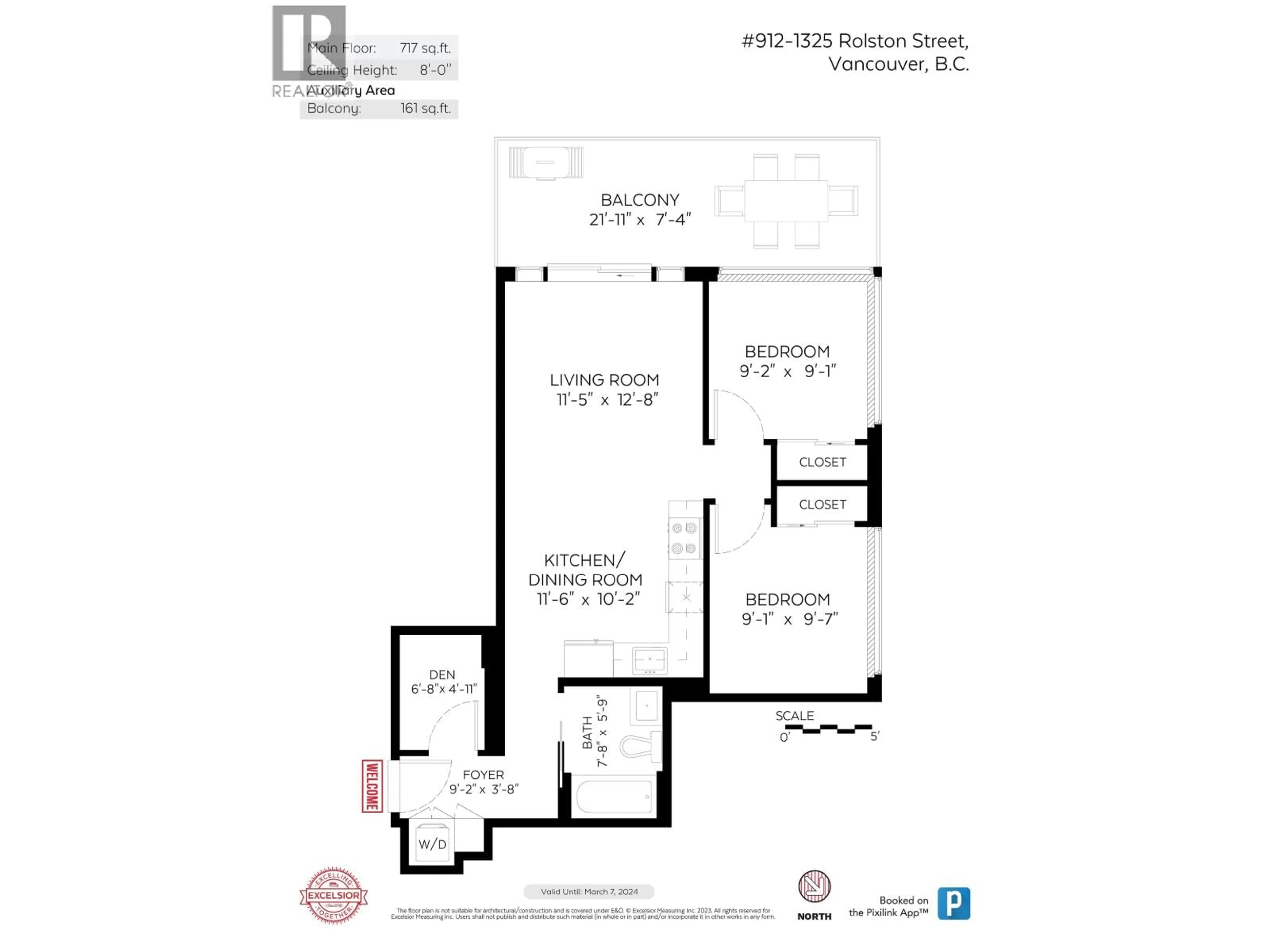 Floor plan for 912 - 1325 ROLSTON STREET, Vancouver British Columbia V6B0M2