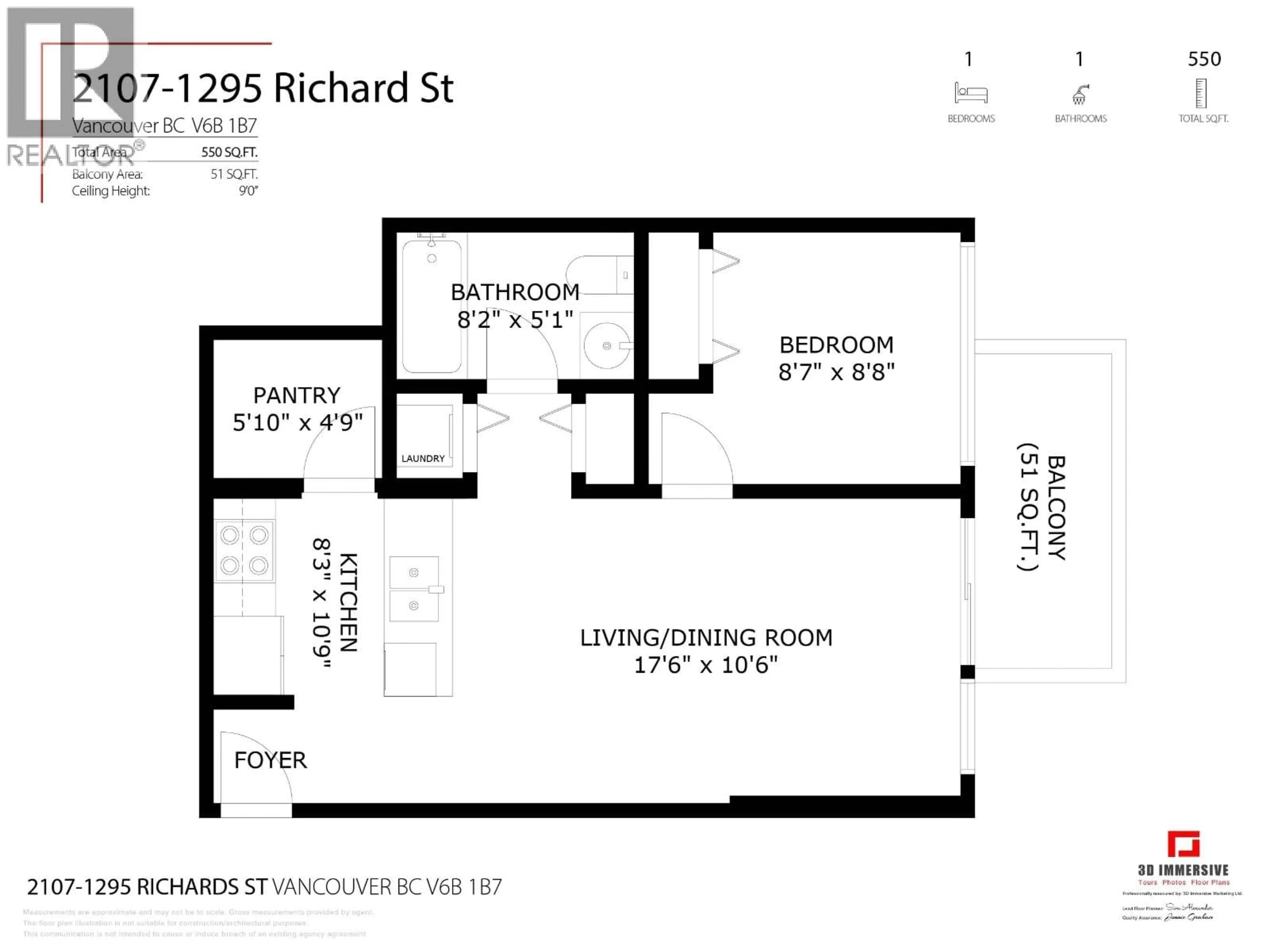 Floor plan for 2107 - 1295 RICHARDS STREET, Vancouver British Columbia V6B1B7