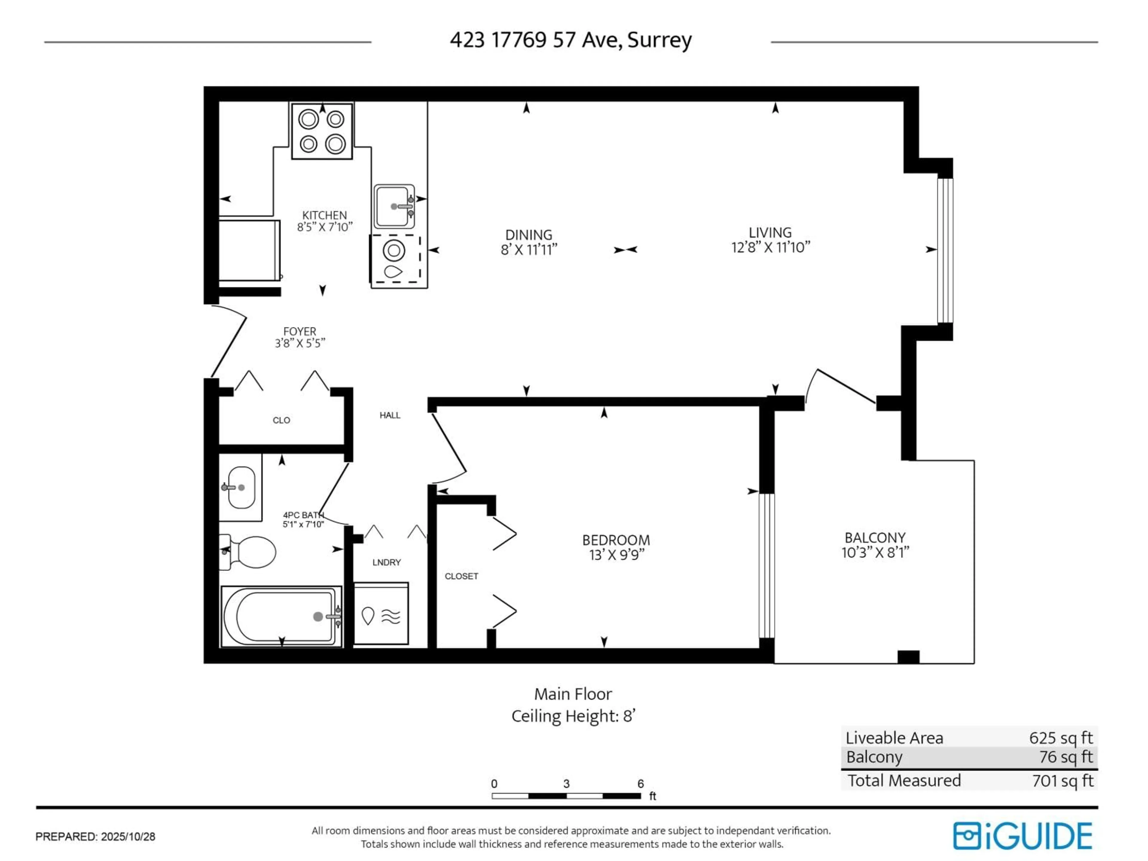 Floor plan for 423 - 17769 57, Surrey British Columbia V3S1H1