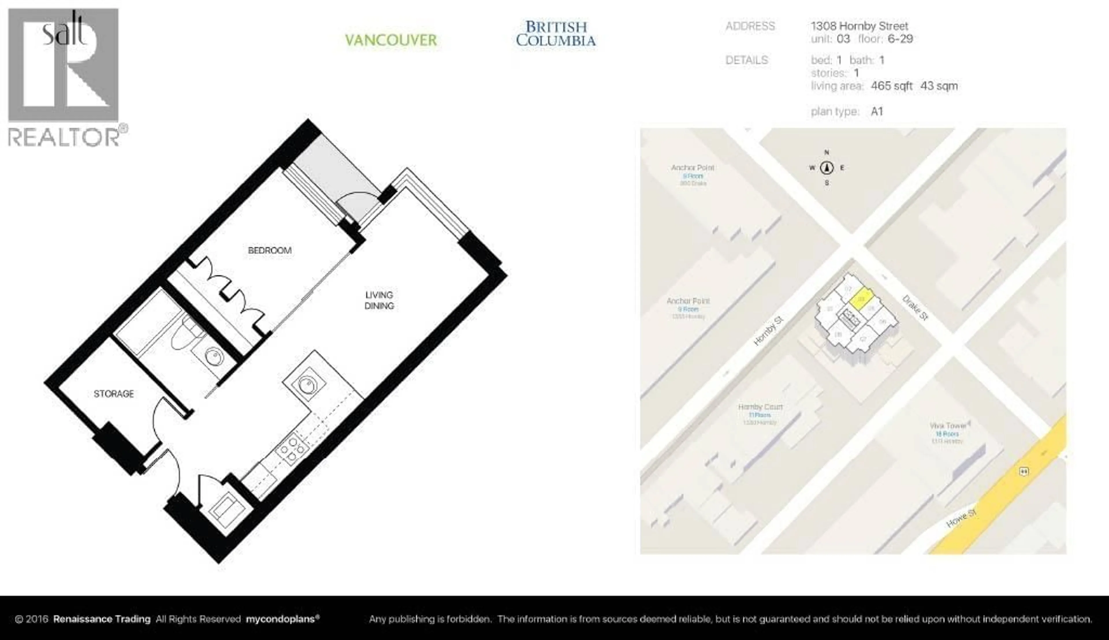 Floor plan for 1703 - 1308 HORNBY STREET, Vancouver British Columbia V6Z0C5