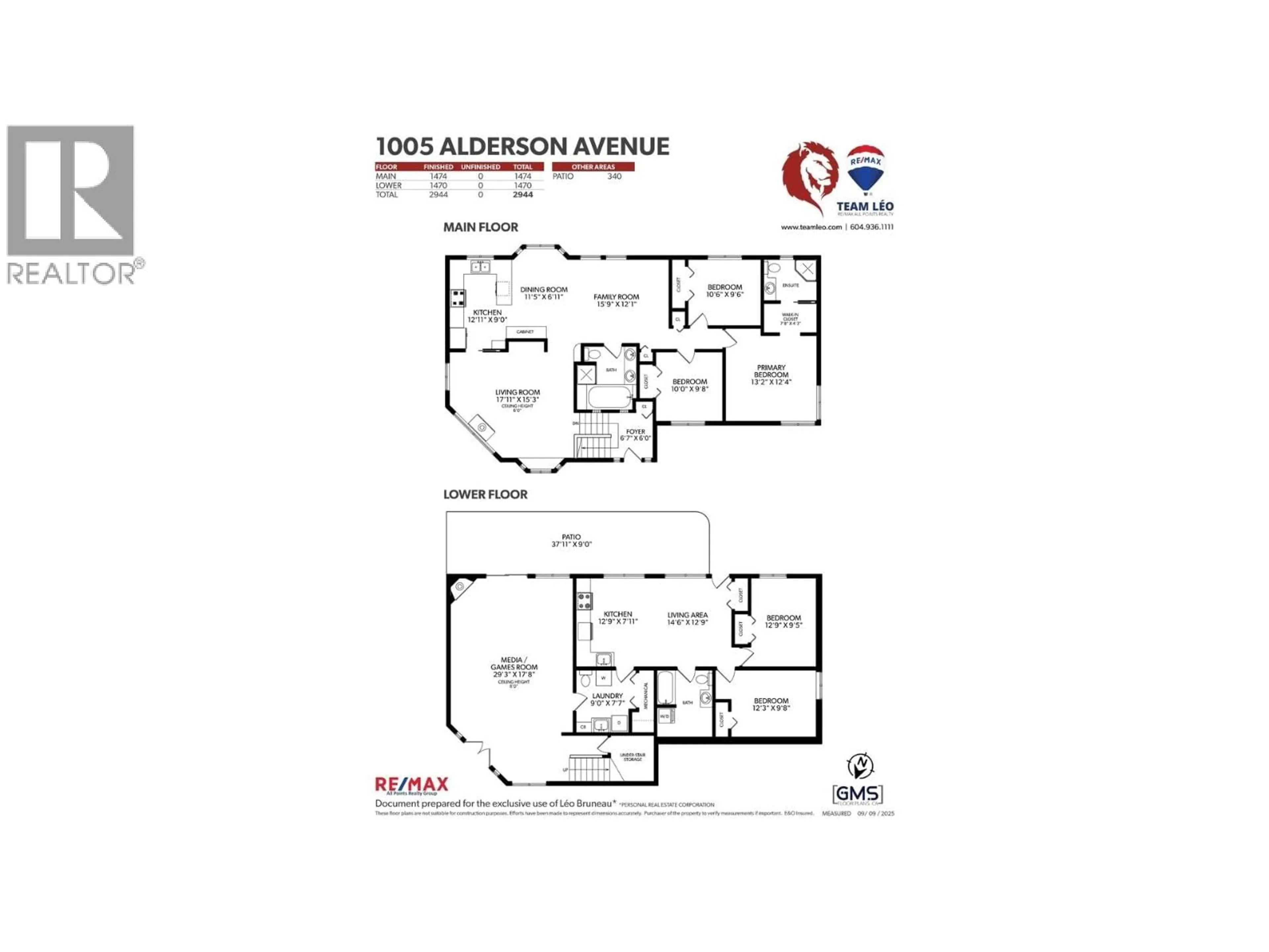 Floor plan for 1005 ALDERSON AVENUE, Coquitlam British Columbia V3K1V8