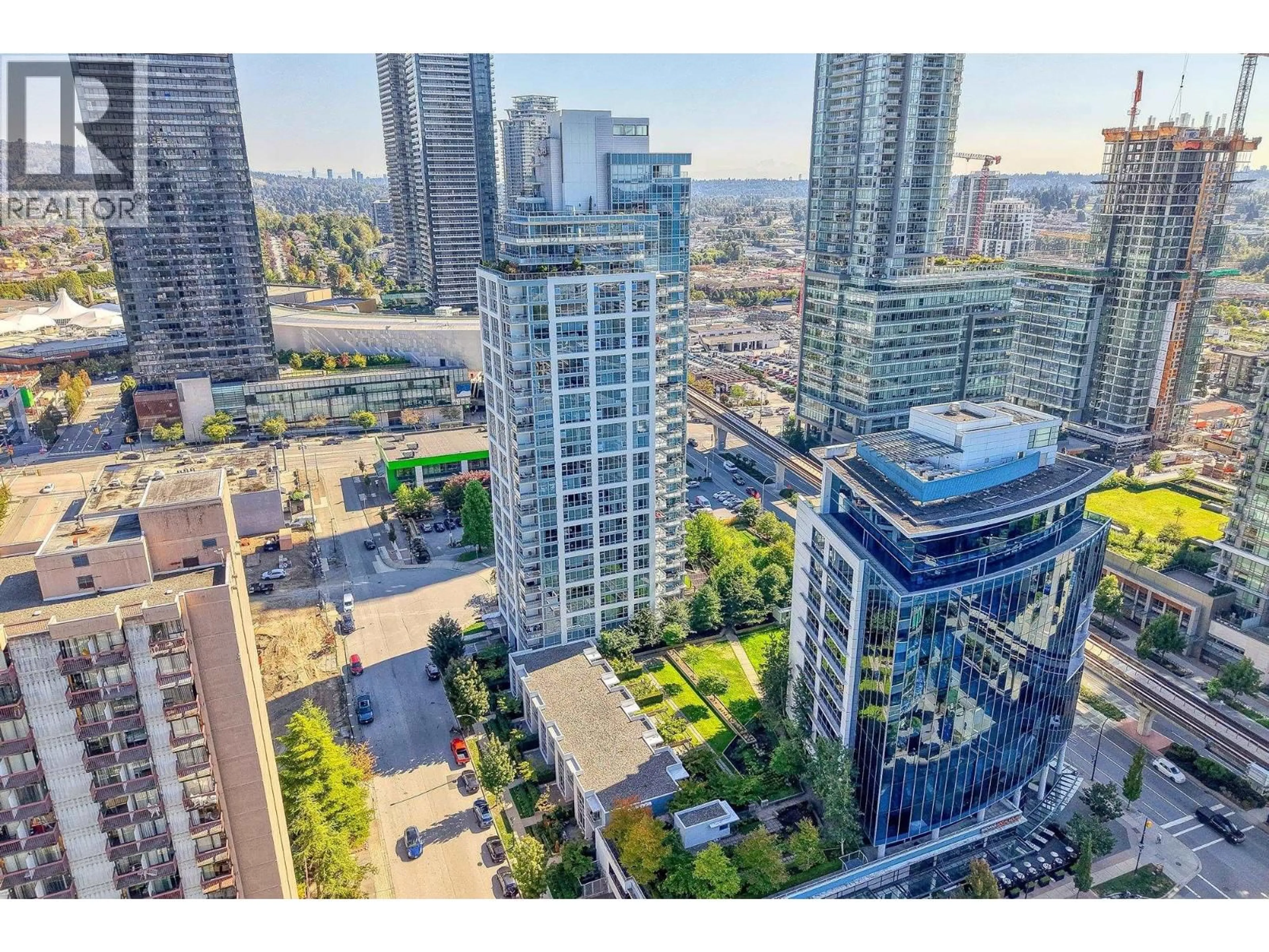 A pic from outside/outdoor area/front of a property/back of a property/a pic from drone, city buildings view from balcony for 2406 - 4400 BUCHANAN STREET, Burnaby British Columbia V5C0E3