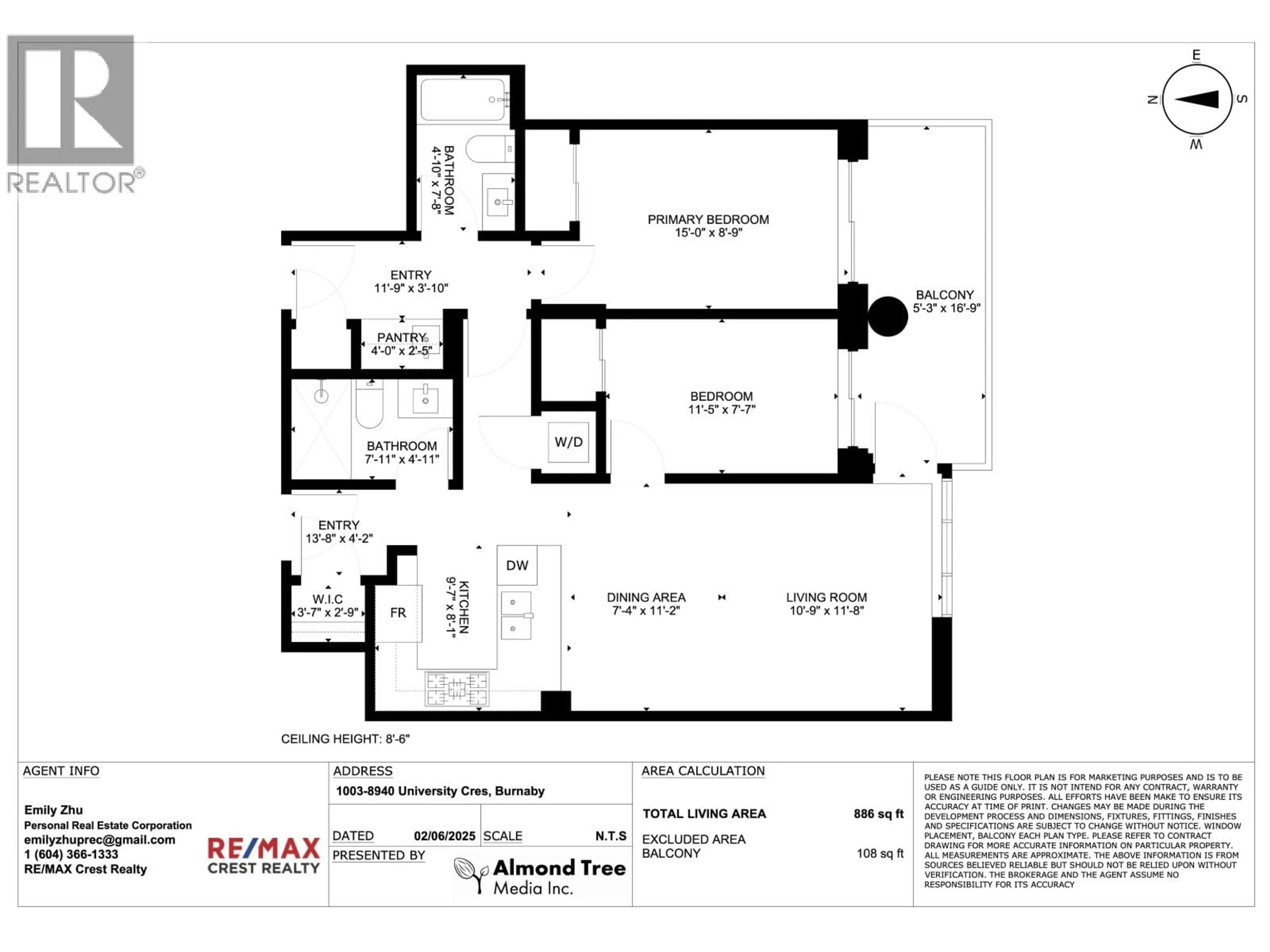 Floor plan for 1003 - 8940 UNIVERSITY CRESCENT, Burnaby British Columbia V5A4Y8