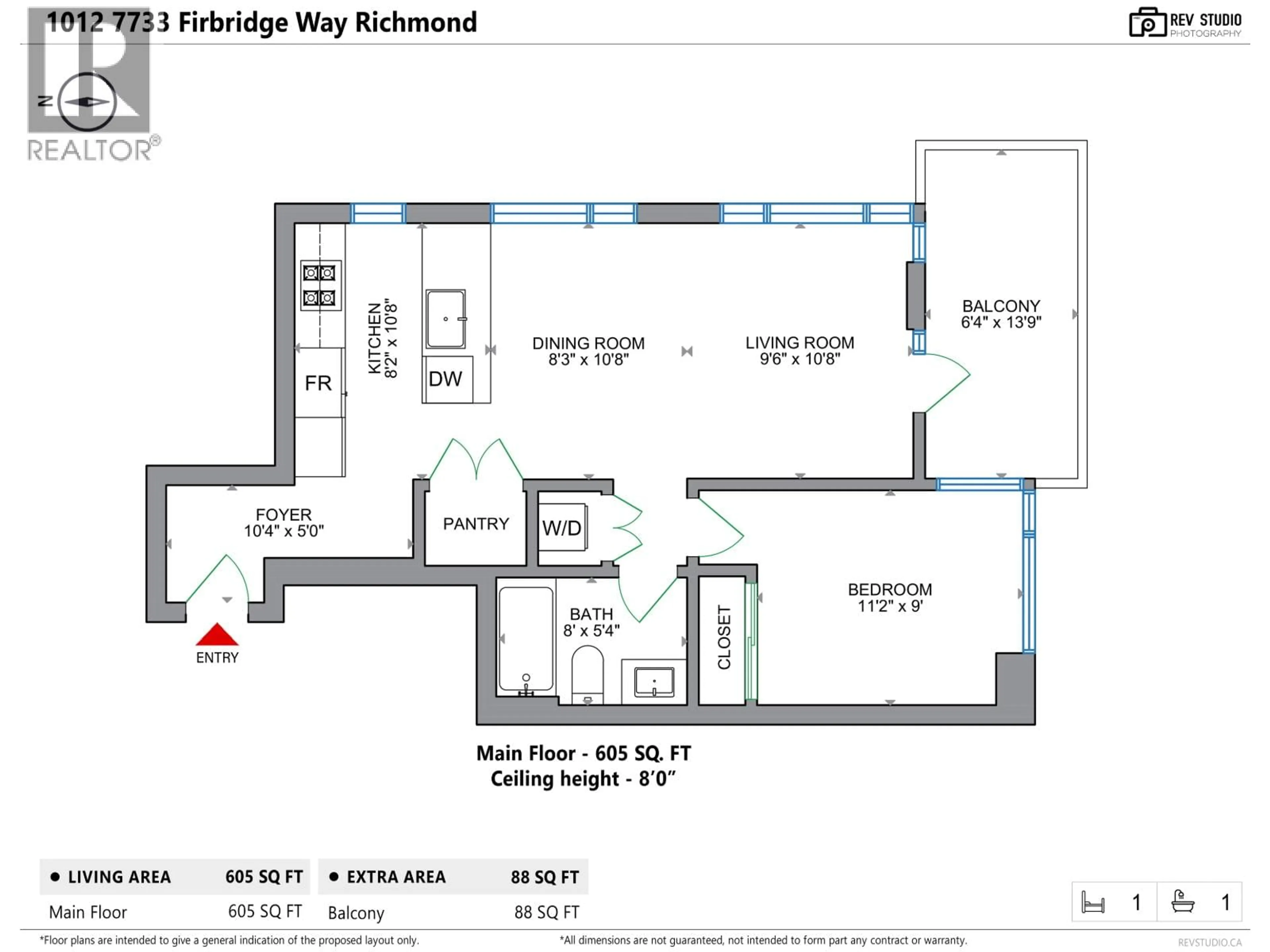 Floor plan for 1012 - 7733 FIRBRIDGE WAY, Richmond British Columbia V6X0M7