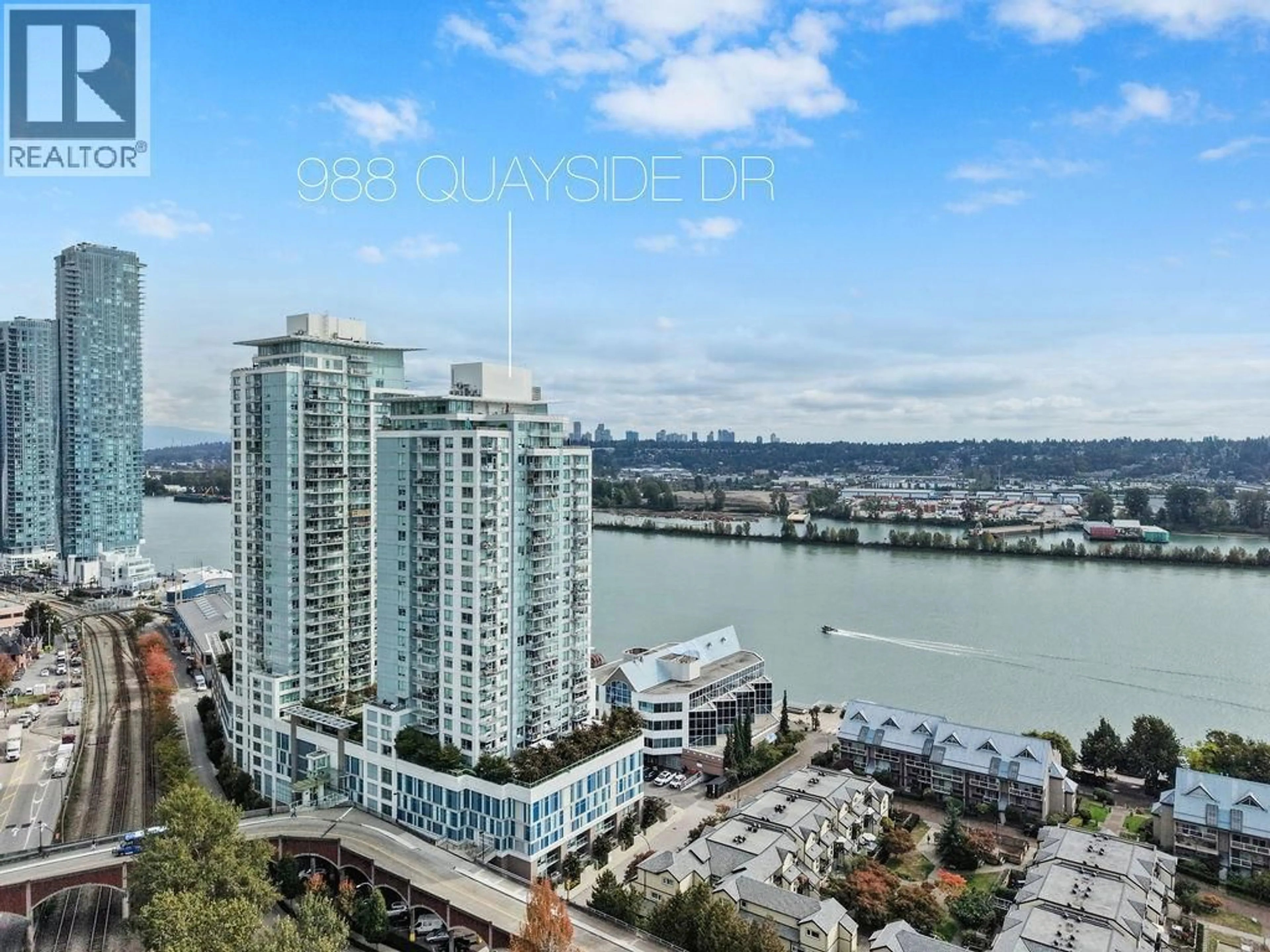 A pic from outside/outdoor area/front of a property/back of a property/a pic from drone, water/lake/river/ocean view for 1901 - 988 QUAYSIDE DRIVE, New Westminster British Columbia V3M0L5