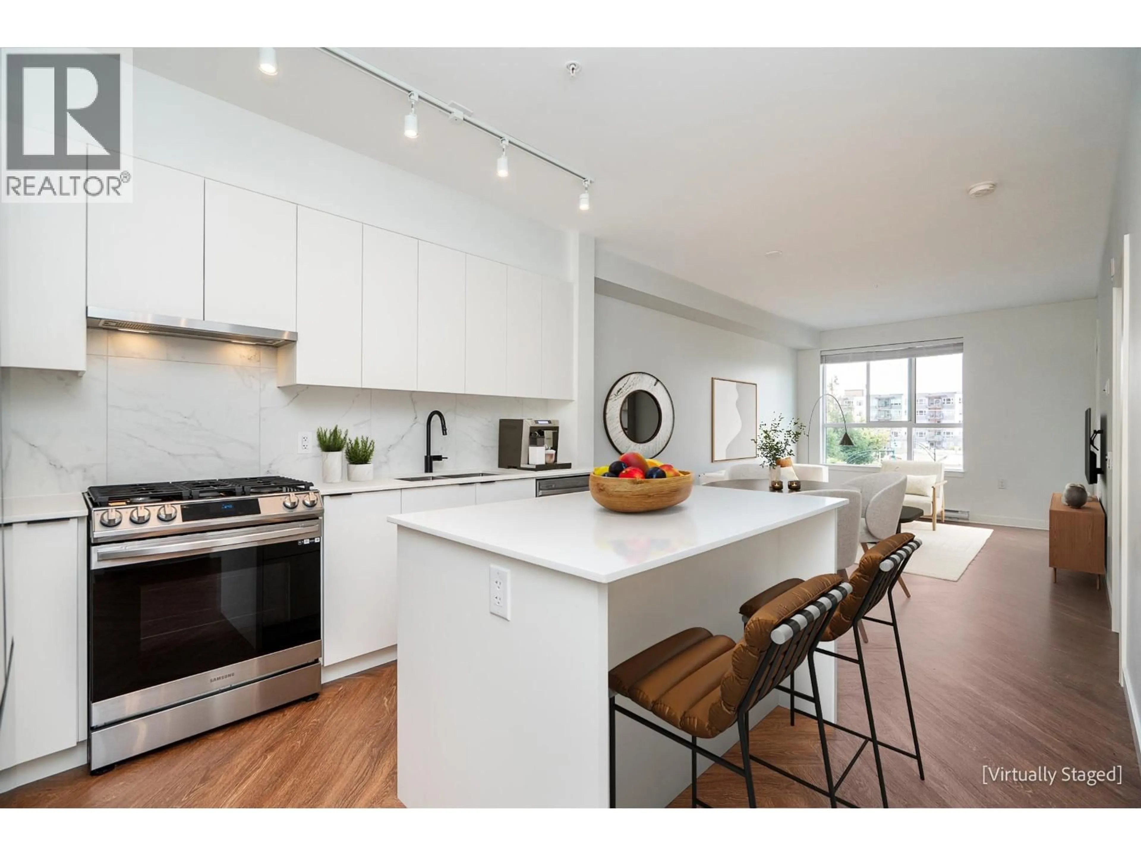 Open concept kitchen, wood/laminate floor for 307 - 3229 ST JOHNS STREET, Port Moody British Columbia V3H0M4