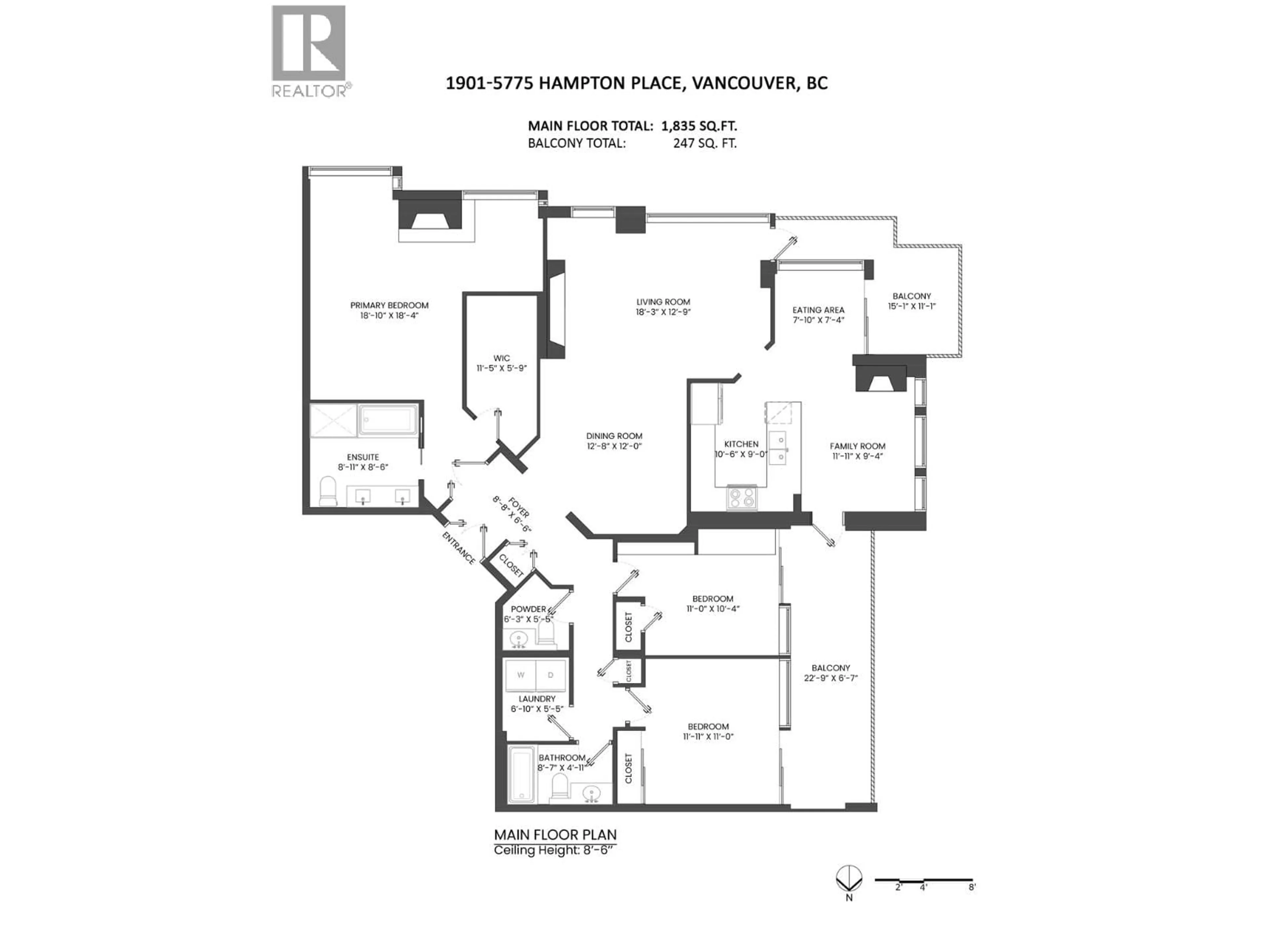 Floor plan for 1901 - 5775 HAMPTON PLACE, Vancouver British Columbia V6T2G6