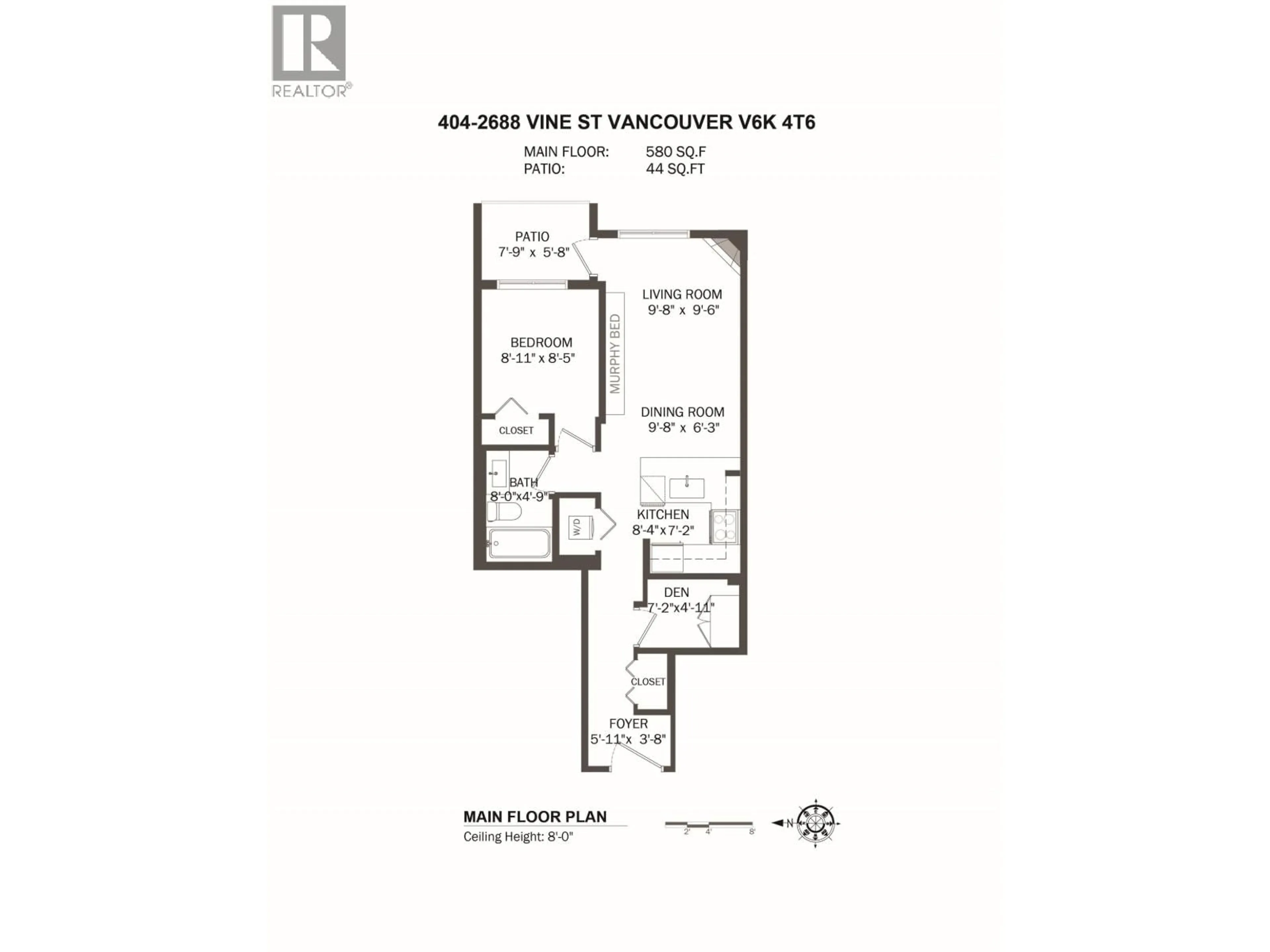 Floor plan for 404 - 2688 VINE STREET, Vancouver British Columbia V6K4T6