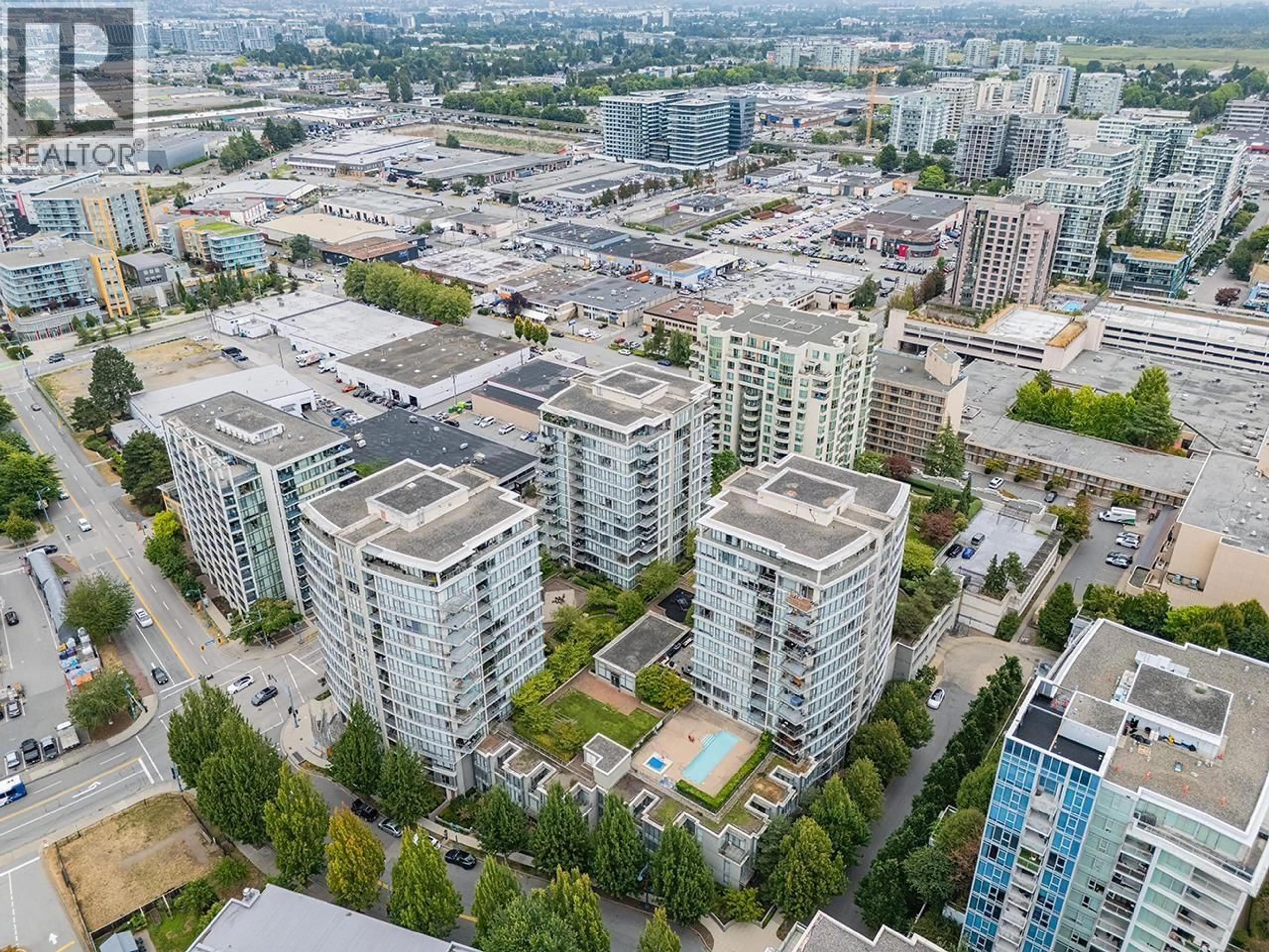 A pic from outside/outdoor area/front of a property/back of a property/a pic from drone, city buildings view from balcony for 603 - 7362 ELMBRIDGE WAY, Richmond British Columbia V6X0A6
