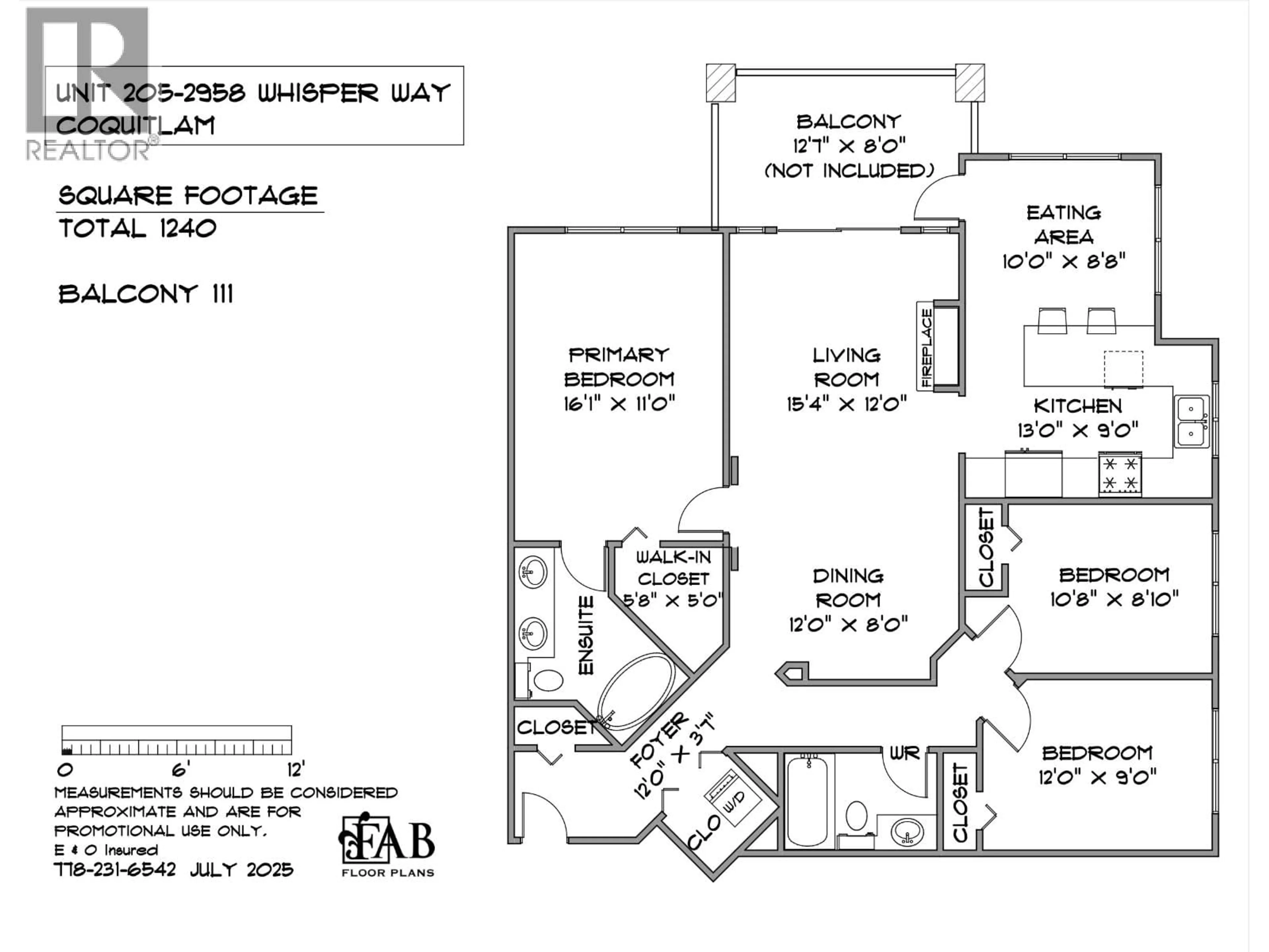 Floor plan for 205 - 2958 WHISPER WAY, Coquitlam British Columbia V3E3S7