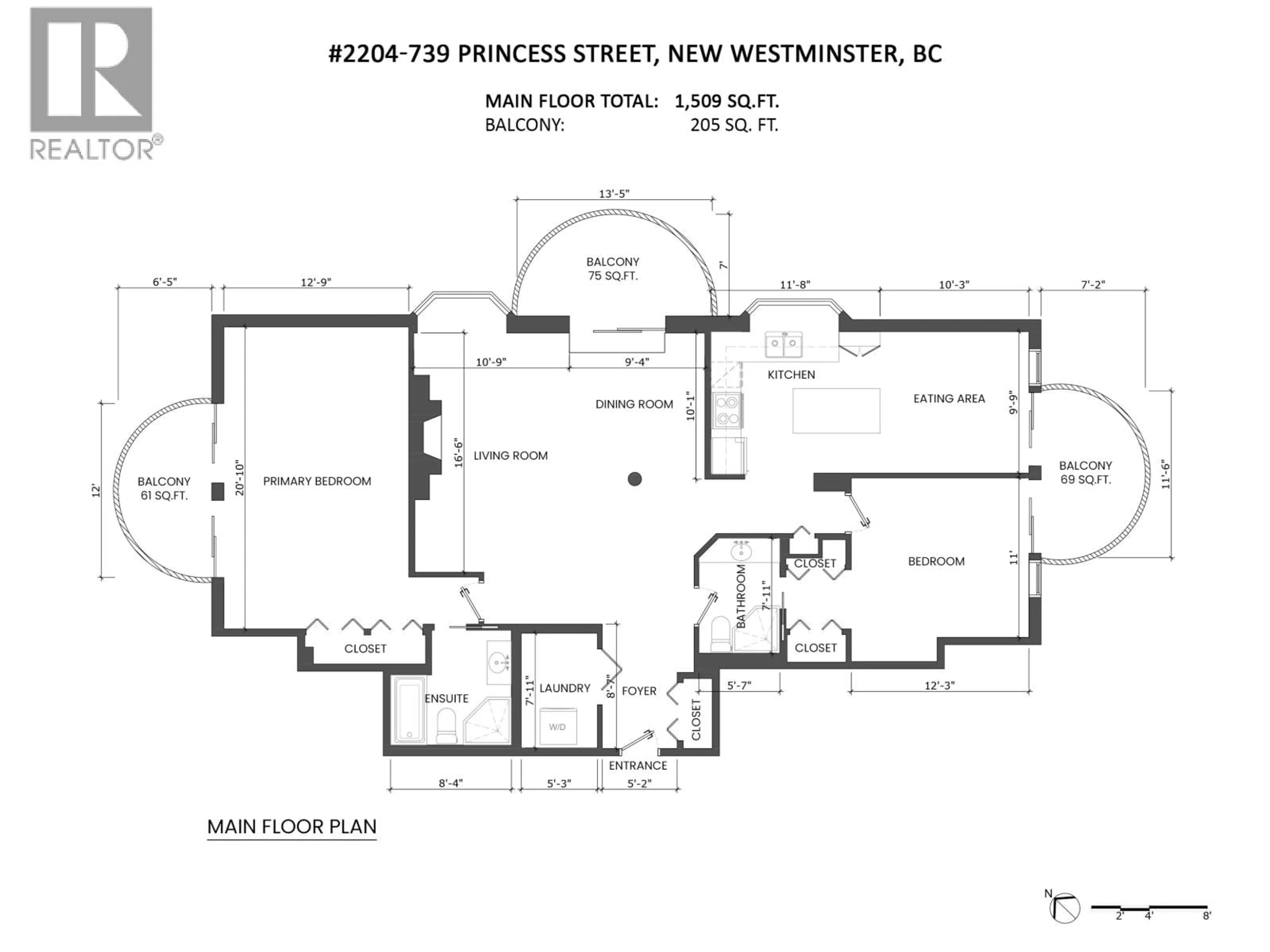 Floor plan for 2204 - 739 PRINCESS STREET, New Westminster British Columbia V3M6V6