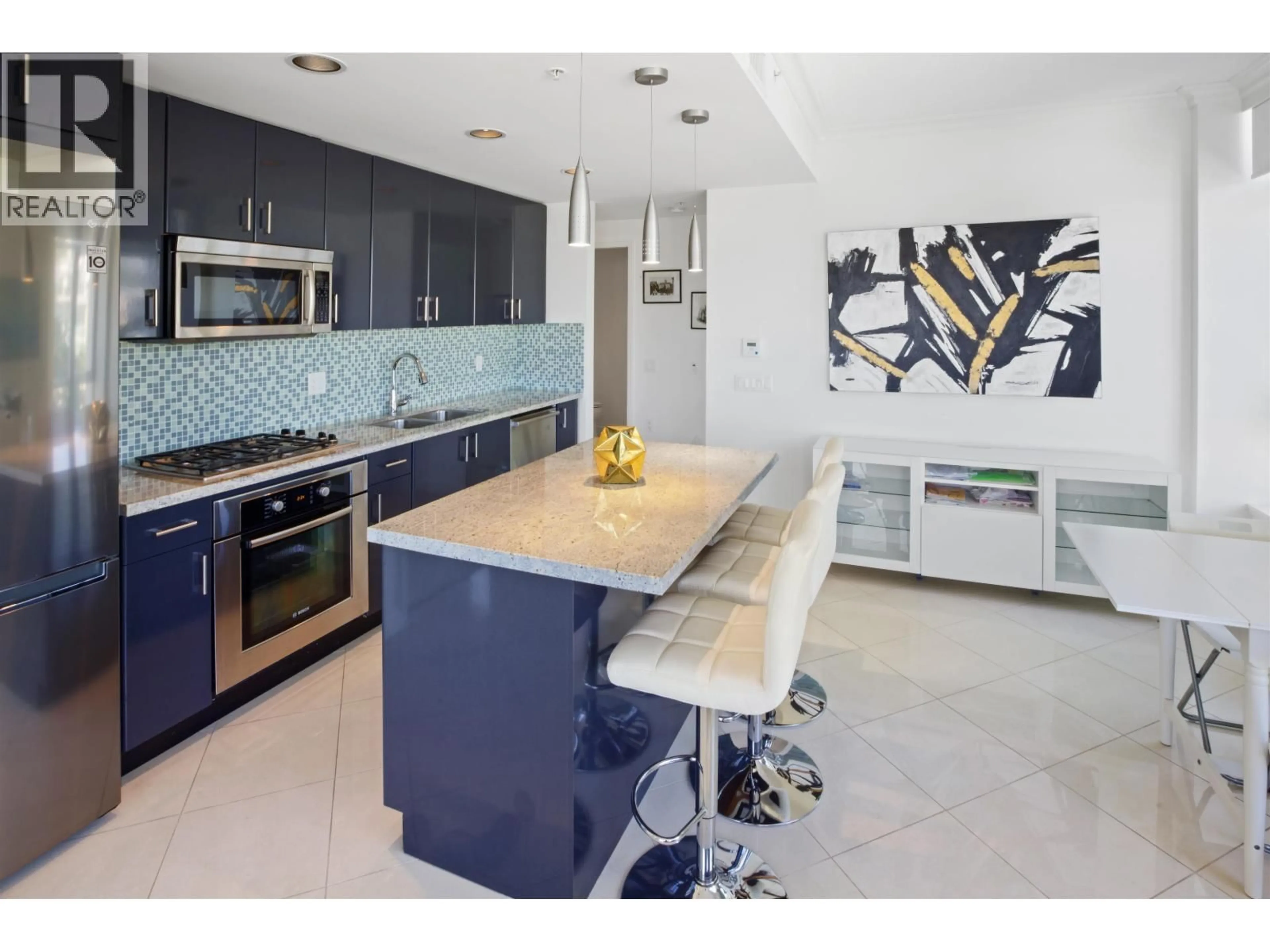 Contemporary kitchen, ceramic/tile floor for 502 - 172 VICTORY SHIP WAY, North Vancouver British Columbia V7L0B5