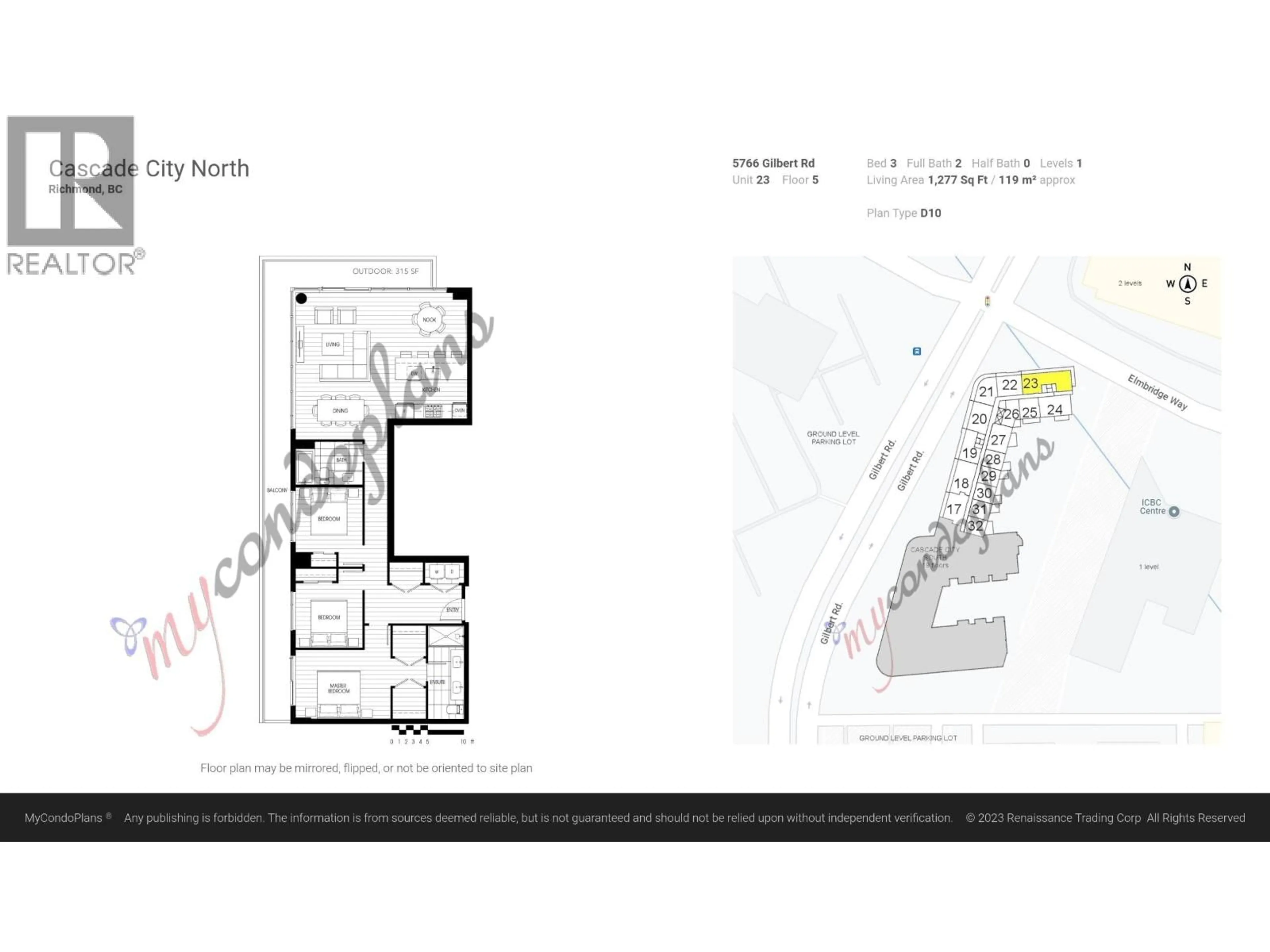 Floor plan for 523 - 5766 GILBERT ROAD, Richmond British Columbia V6X1B7