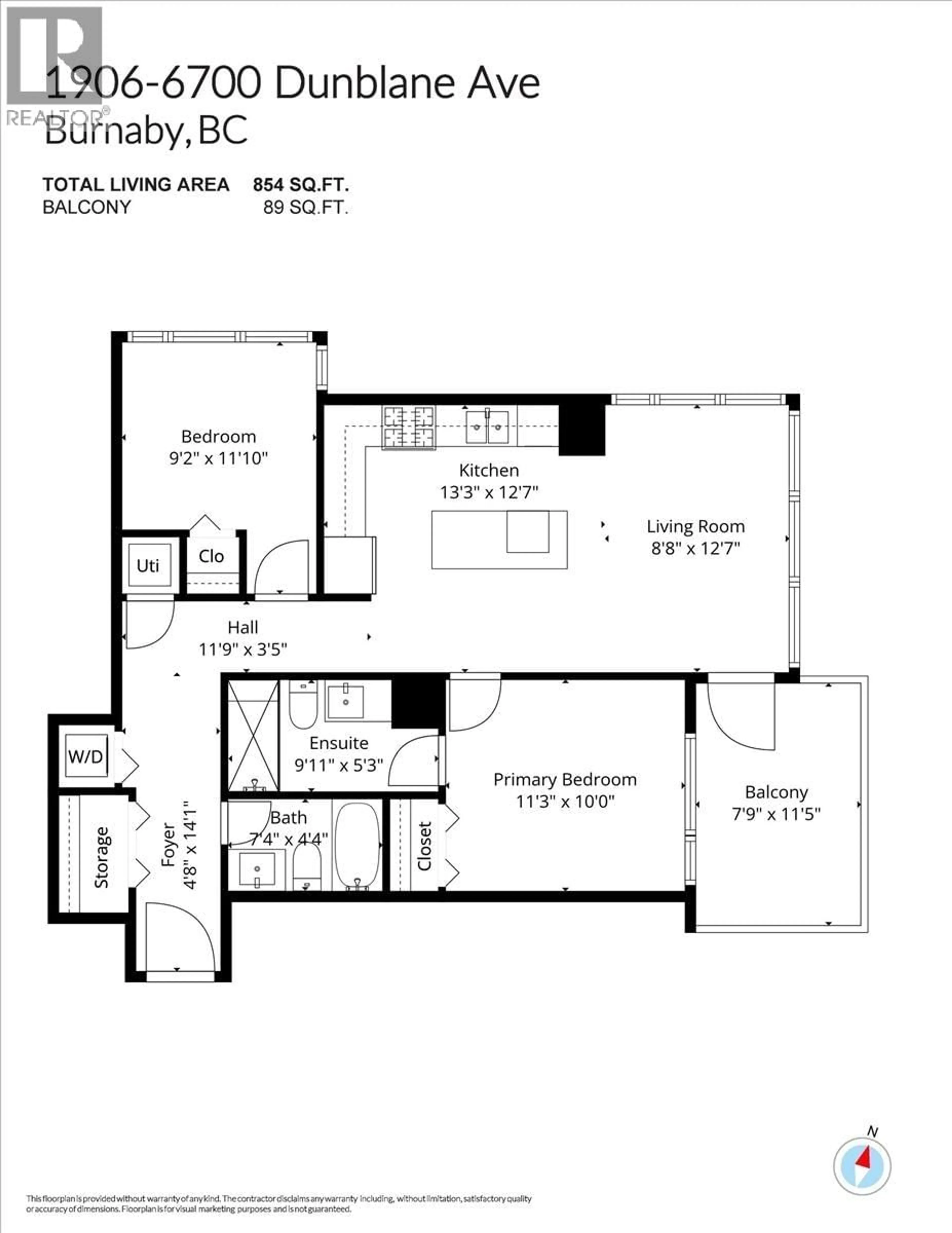 Floor plan for 1906 - 6700 DUNBLANE AVENUE, Burnaby British Columbia V5H3K6