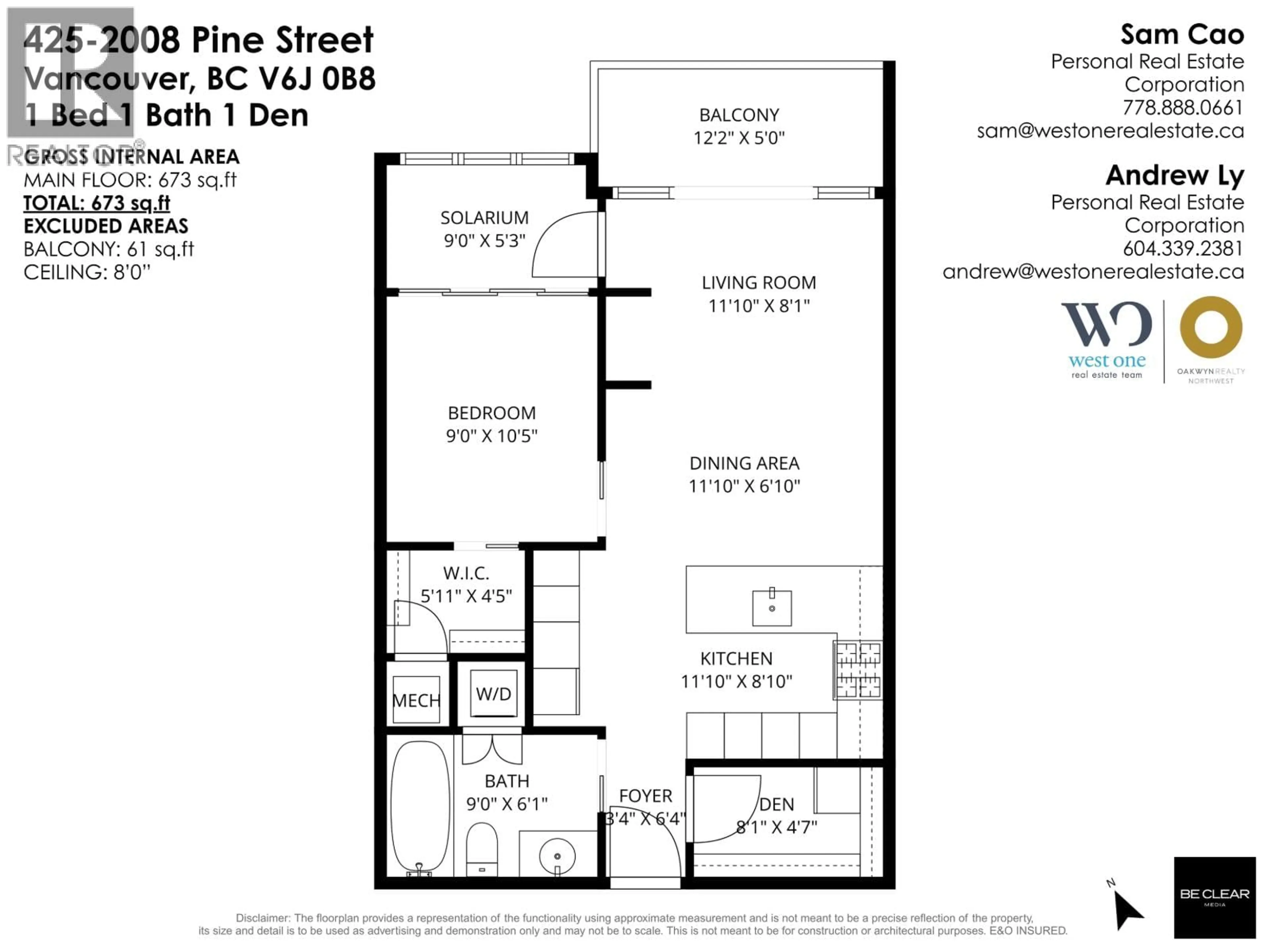 Floor plan for 425 - 2008 PINE STREET, Vancouver British Columbia V6J0B8