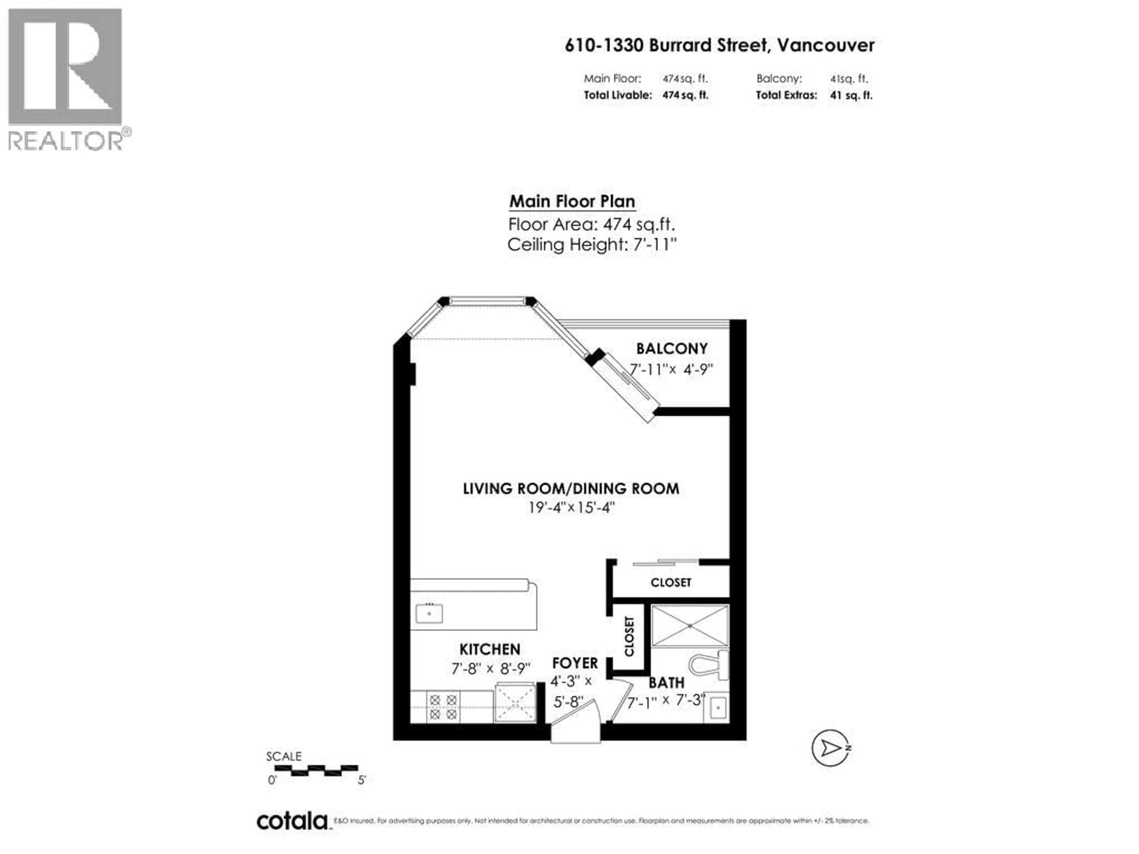 Floor plan for 610 - 1330 BURRARD STREET, Vancouver British Columbia V6Z2B8